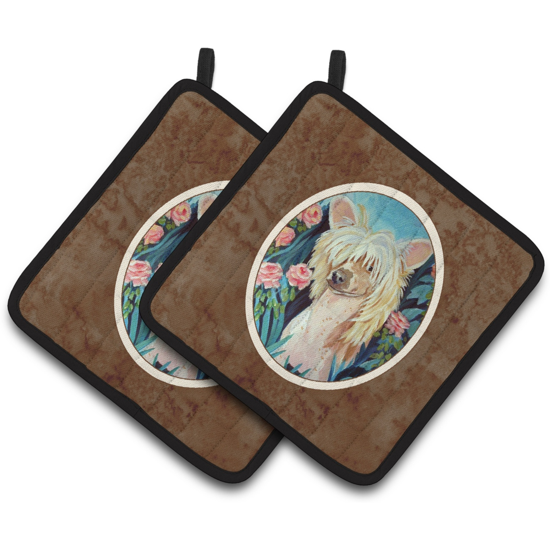 &quotCaroline's Treasures Chinese Crested Pair of Pot Holders 7087PTHD, 7.5HX7.5W, Multicolor"