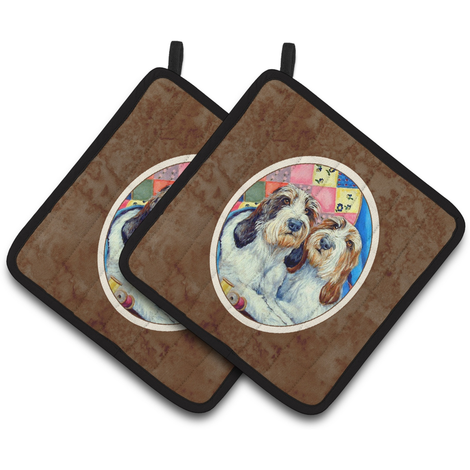 &quotCaroline's Treasures Petit Basset Griffon Vendeen Pair of Pot Holders 7095PTHD, 7.5HX7.5W, Multicolor"