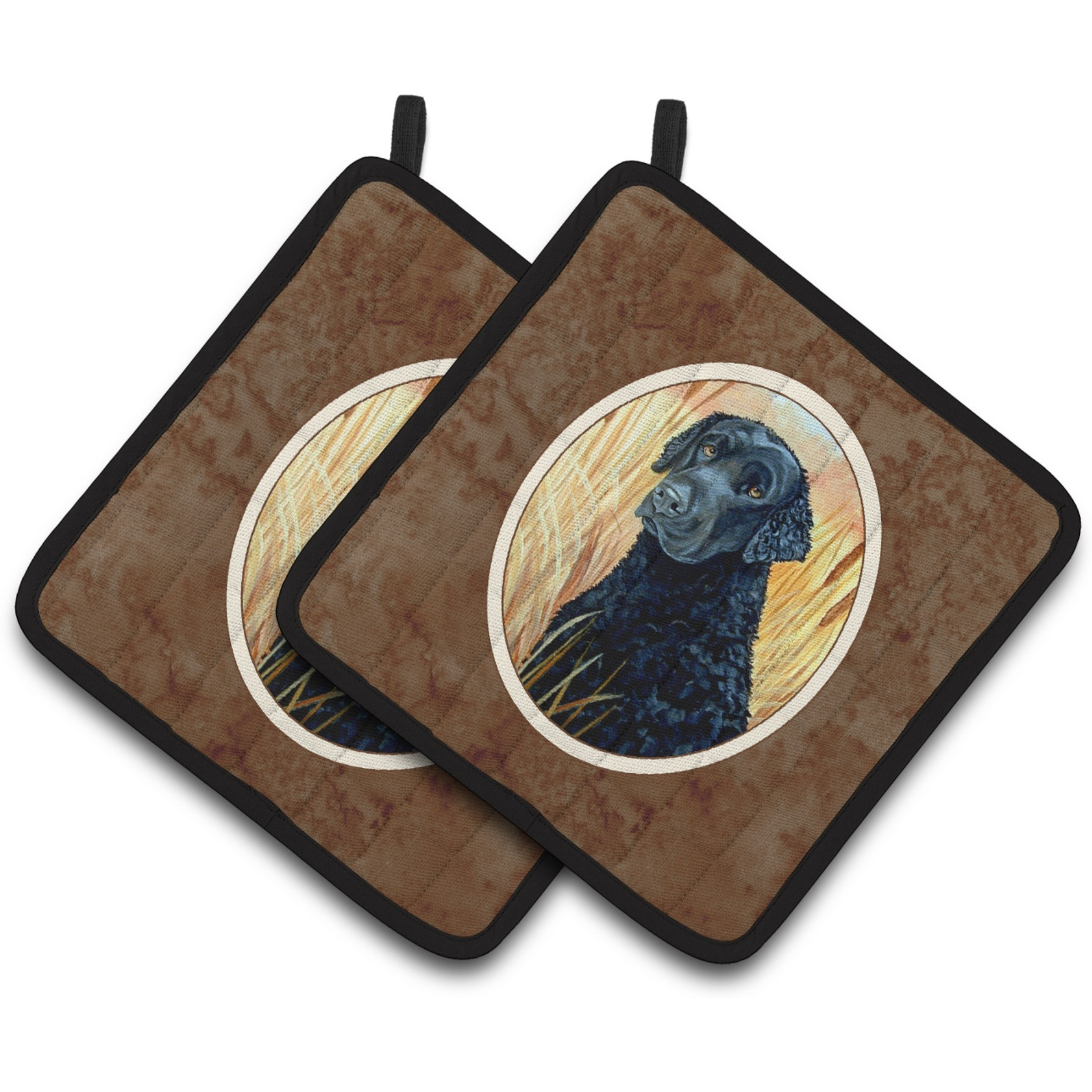 &quotCaroline's Treasures Curly Coated Retriever Pair of Pot Holders 7097PTHD, 7.5HX7.5W, Multicolor"