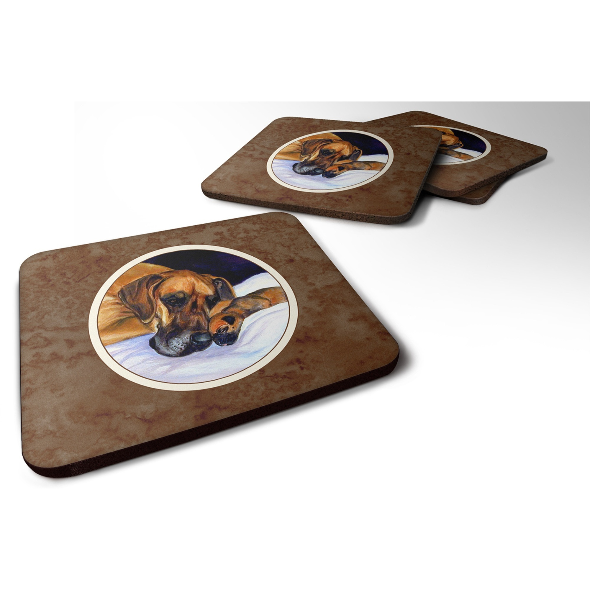 &quotCaroline's Treasures 7099FC Natural Eared Fawn Great Dane Momma And Puppy Foam Coasters (Set of 4), 3.5"", Multicolor"