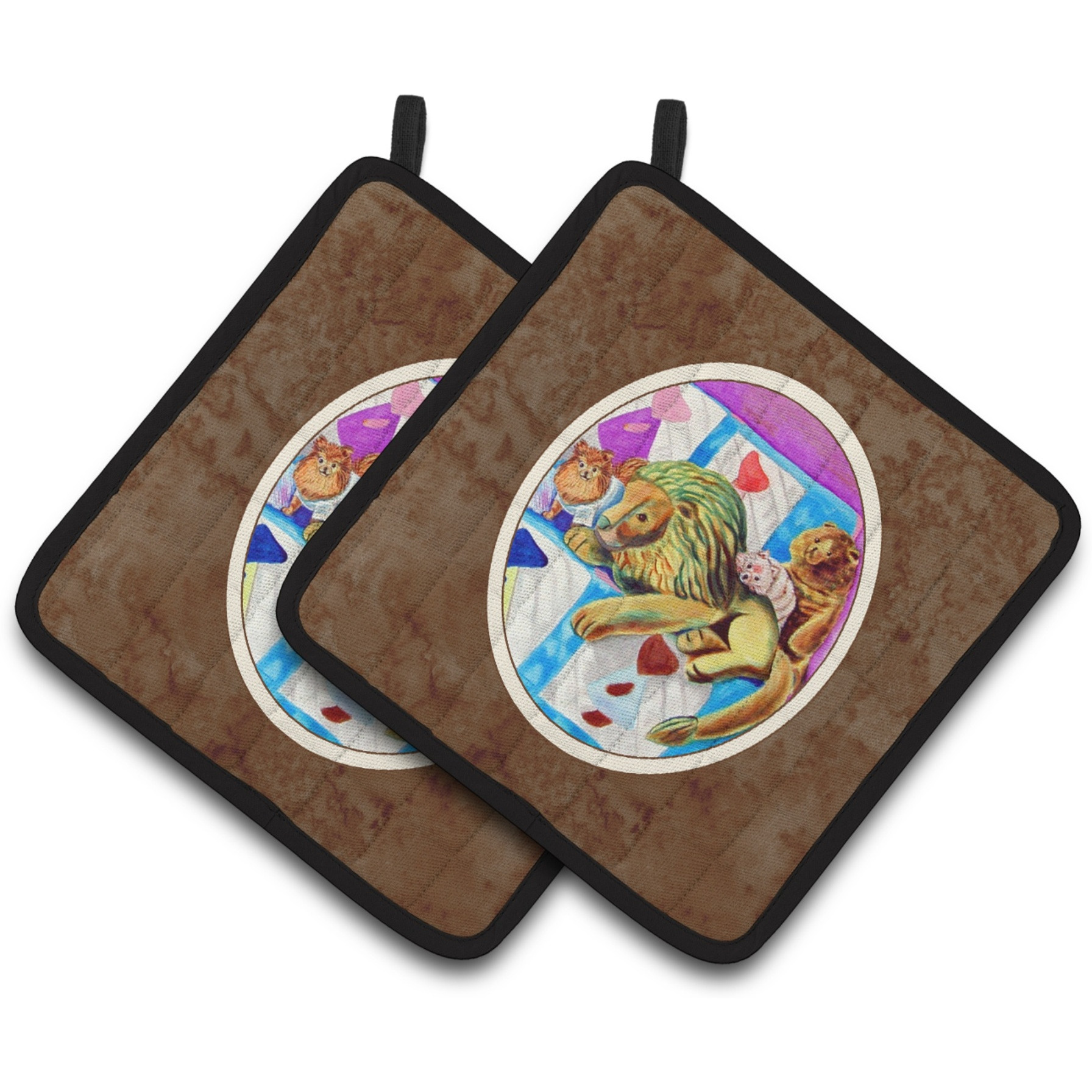 &quotCaroline's Treasures Pomeranian On The Couch with Toy Tiger Pair of Pot Holders 7103PTHD, 7.5HX7.5W, Multicolor"