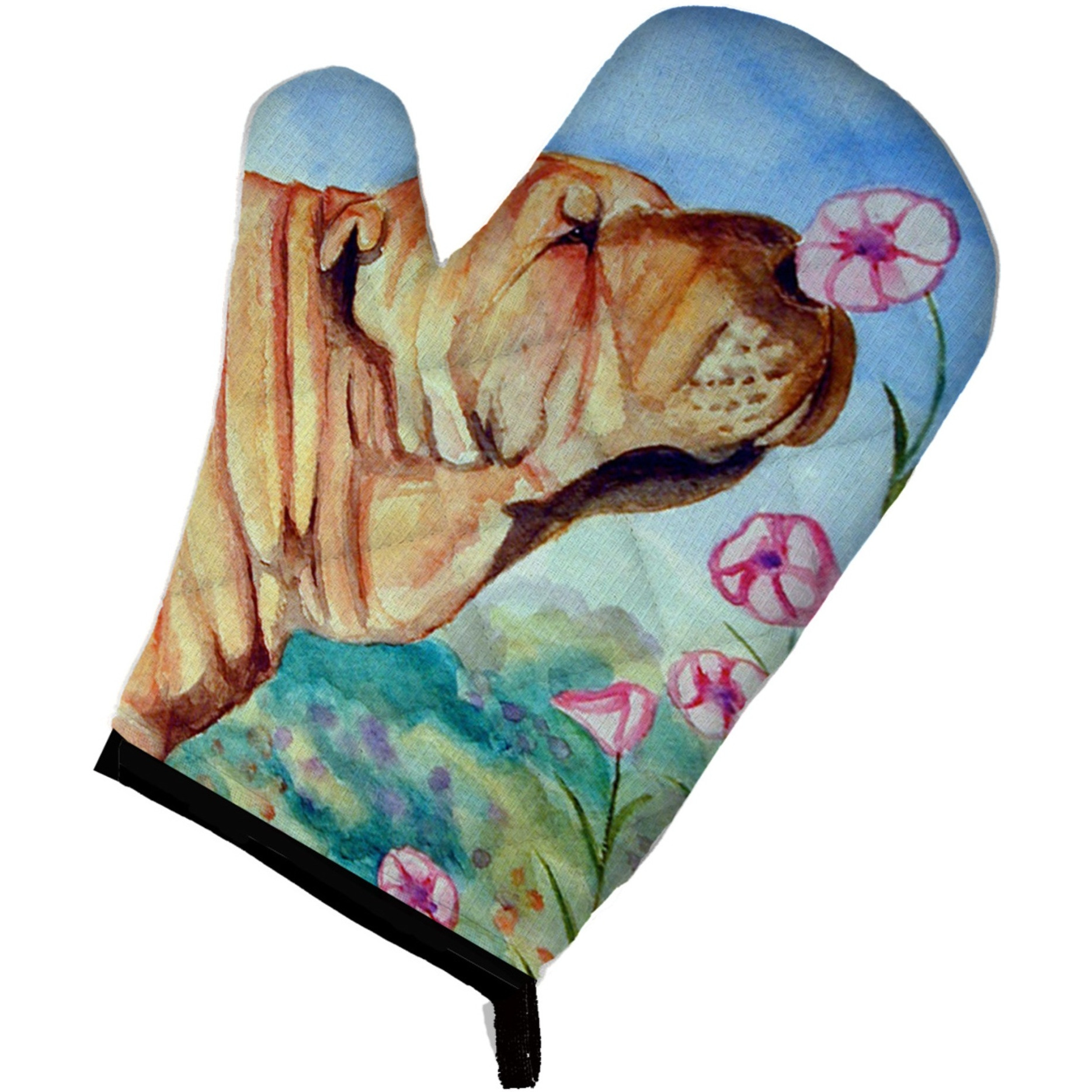 &quotCaroline's Treasures 7105OVMT Shar Pei Smell The Flowers Oven Mitt, 12"" by 8.5"", Multicolor"