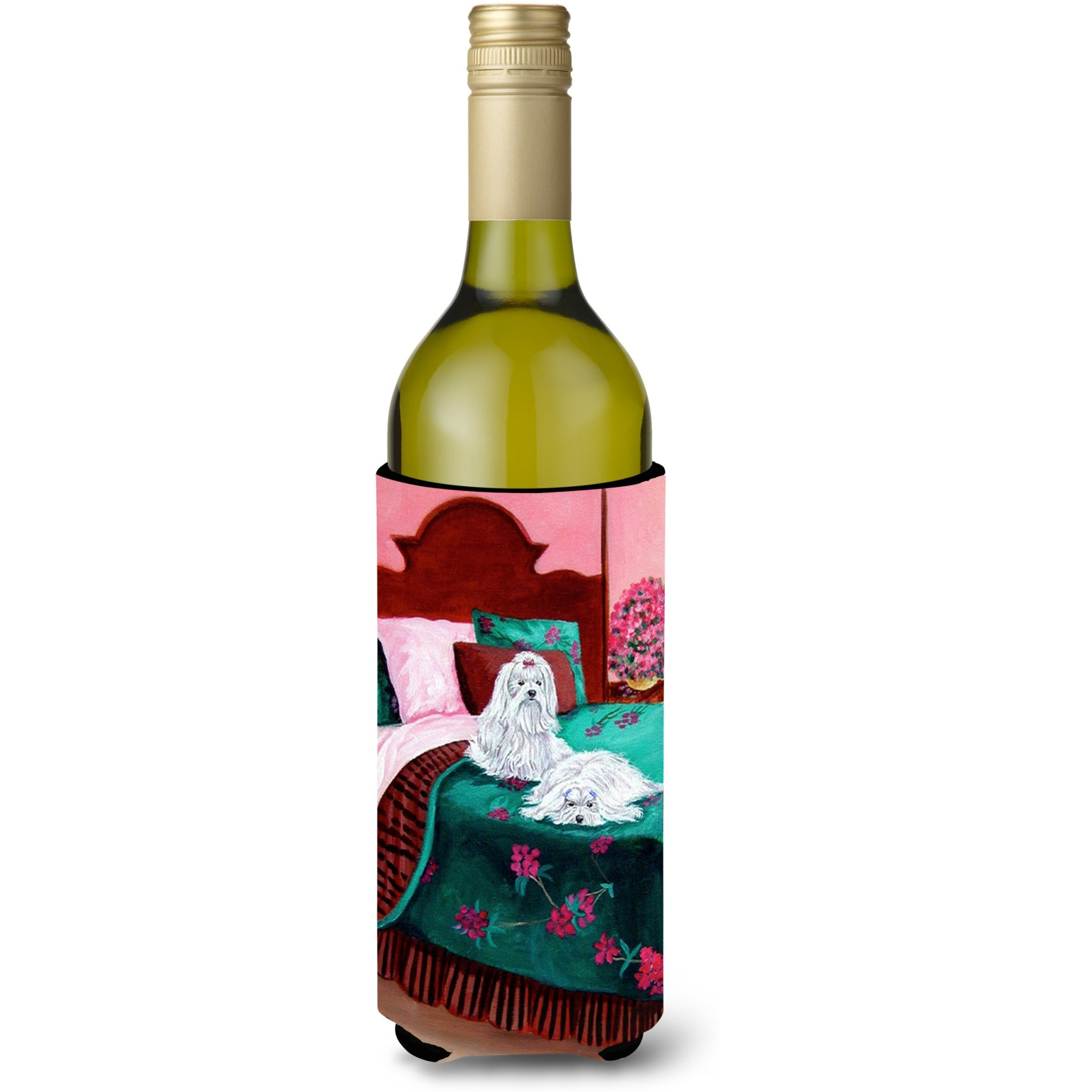 Maltese and puppy waiting on you Wine Bottle Beverage Insulator Beverage Insulator Hugger