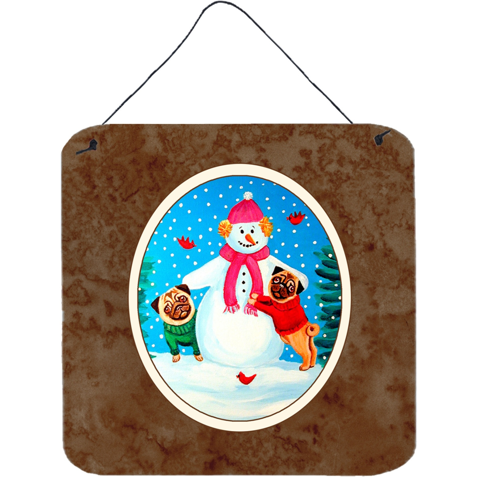 &quotCaroline's Treasures Pug Winter Snowman Wall or Door Hanging Prints 7115DS66, 6"" x 6"", Multicolor"