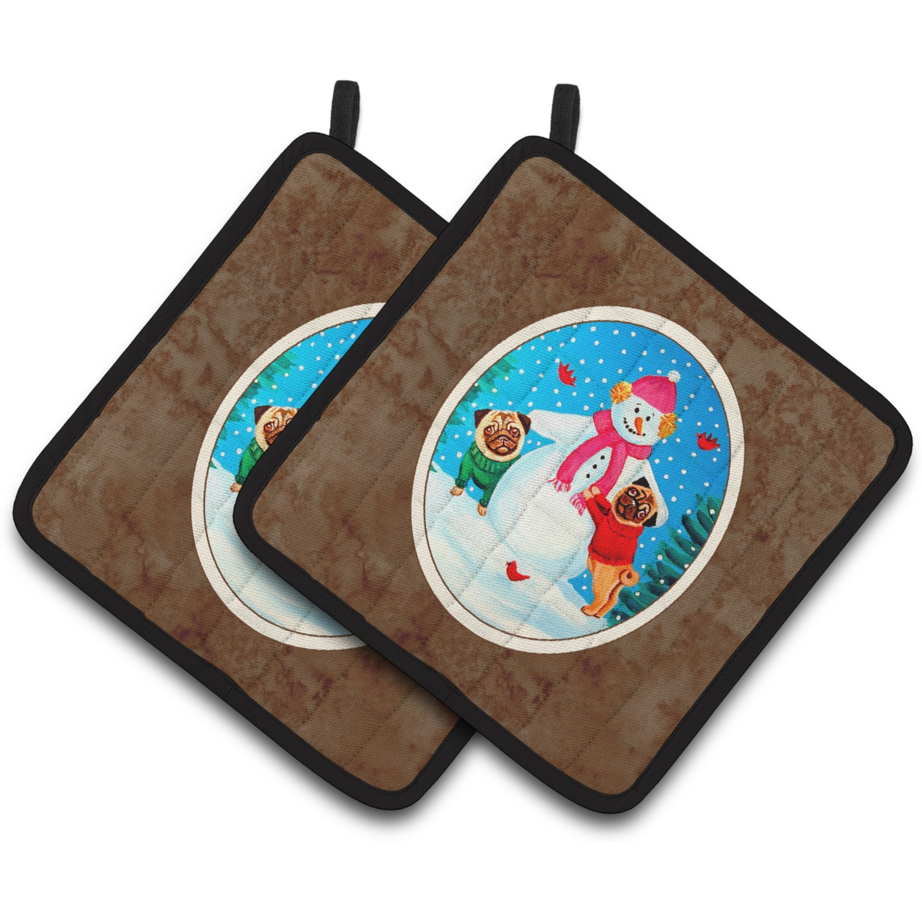 &quotCaroline's Treasures Snowman with Pug Winter Snowman Pair of Pot Holders 7115PTHD, 7.5HX7.5W, Multicolor"