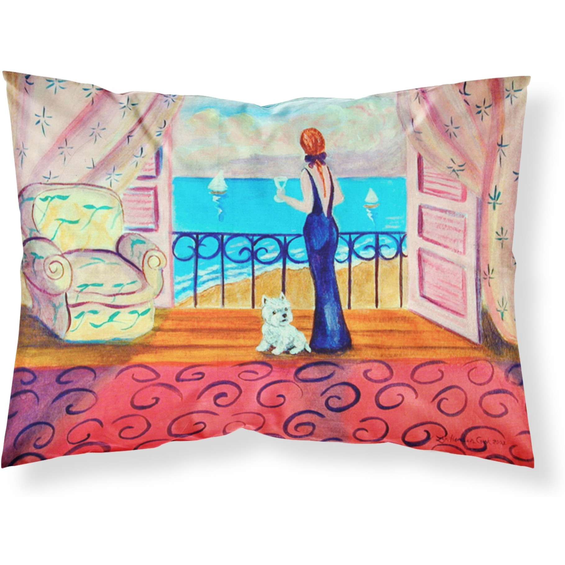 &quotCaroline's Treasures 7125PILLOWCASE Westie with Mom And A View Moisture Wicking Fabric Standard Pillowcase, Large, Multicolor"