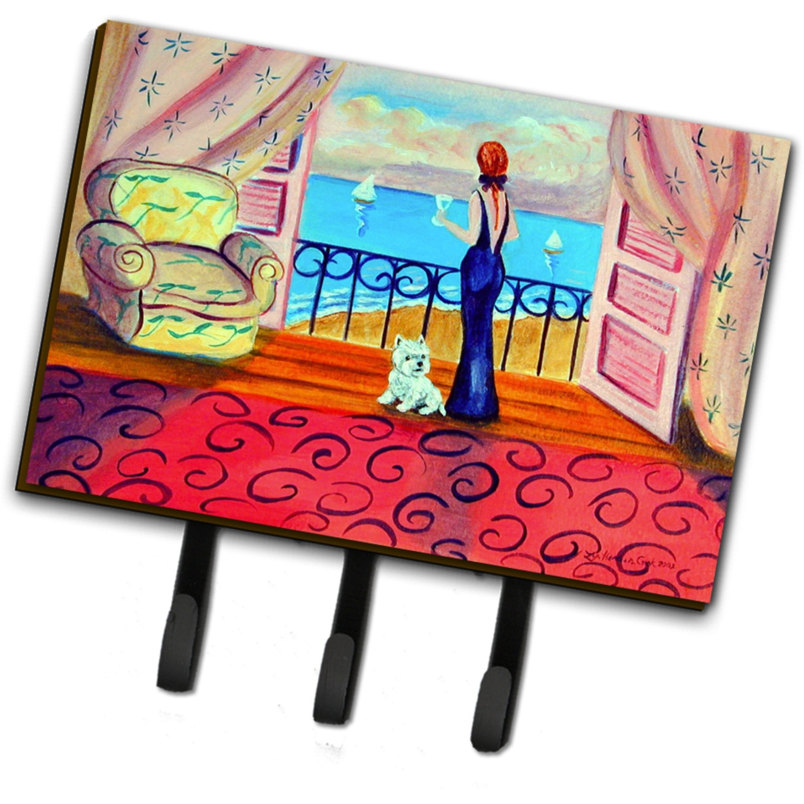 &quotCaroline's Treasures 7125TH68 Westie with Mom and A View Leash Holder or Key Hook, Large, Multicolor"