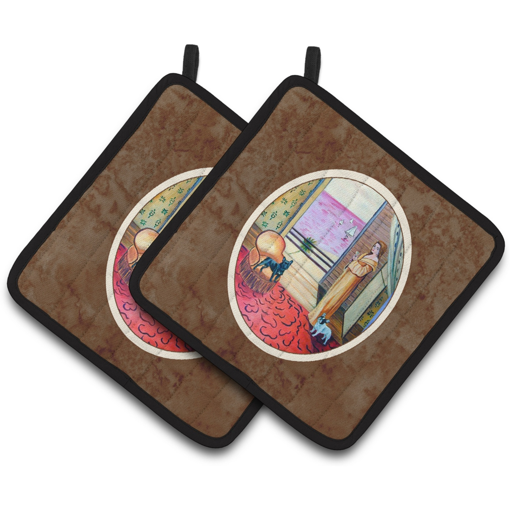 &quotCaroline's Treasures French Bulldog & Lady Pair of Pot Holders 7128PTHD, 7.5HX7.5W, Multicolor"