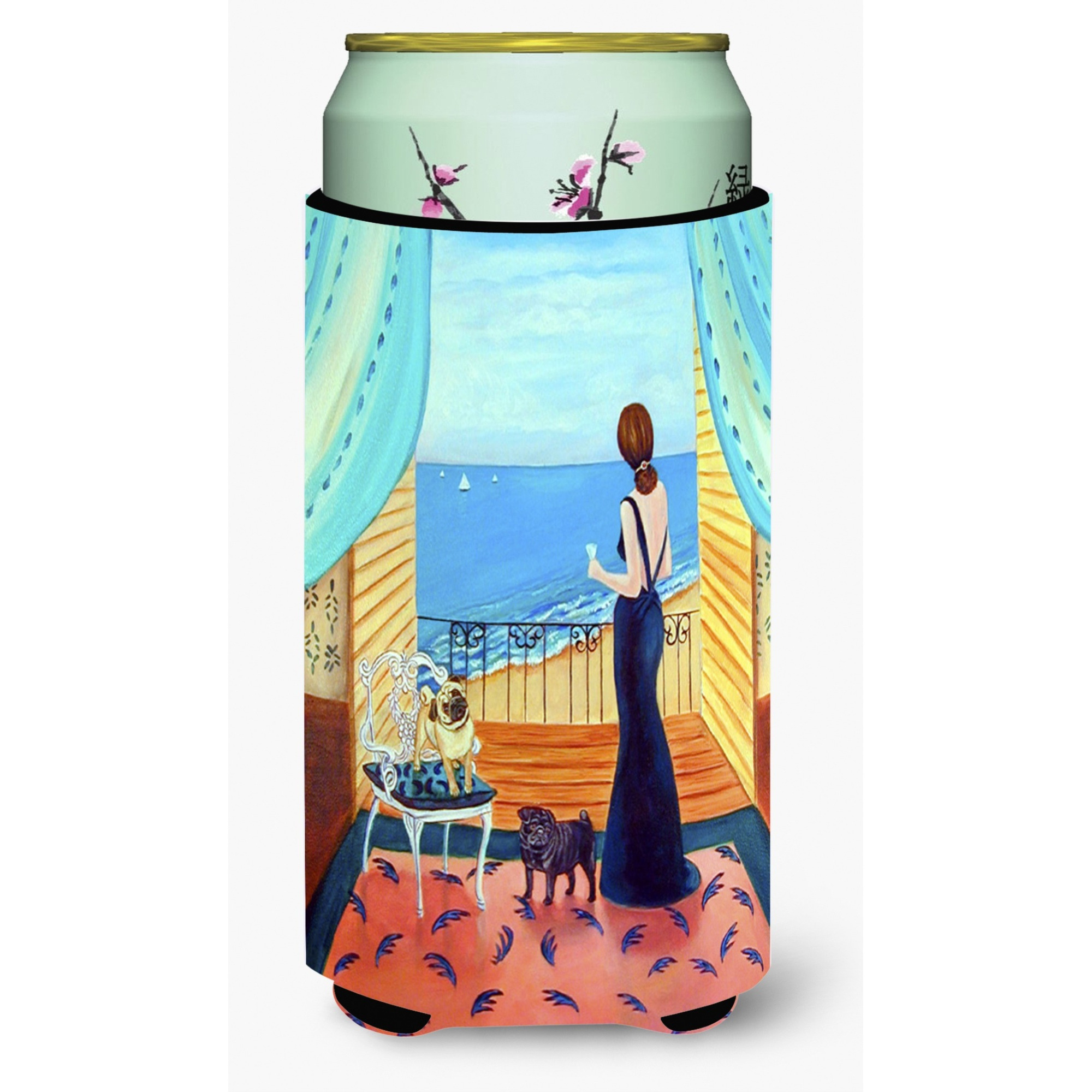Lady with her Pug  Tall Boy Beverage Insulator Beverage Insulator Hugger