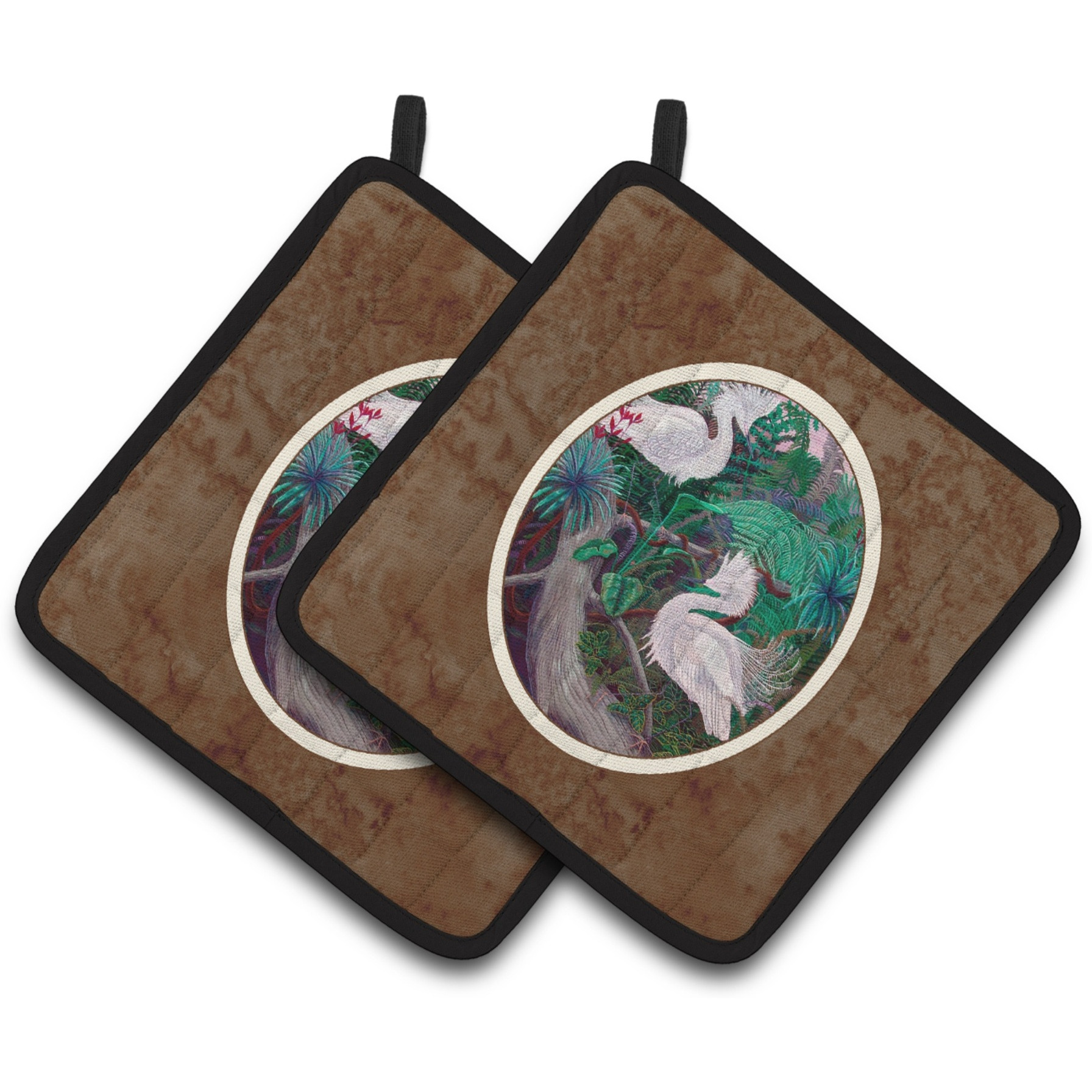 &quotCaroline's Treasures Bird - Egret Pair of Pot Holders 7142PTHD, 7.5HX7.5W, Multicolor"