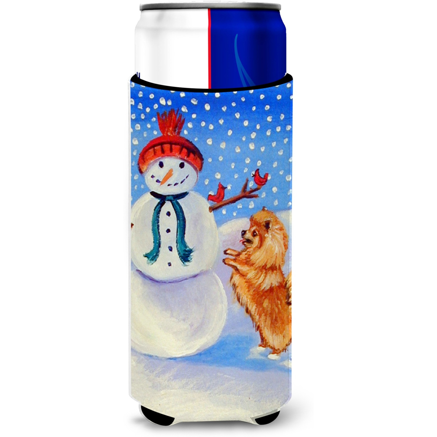 Snowman with Pomeranian Winter Snowman Ultra Beverage Insulators for slim cans 7151MUK