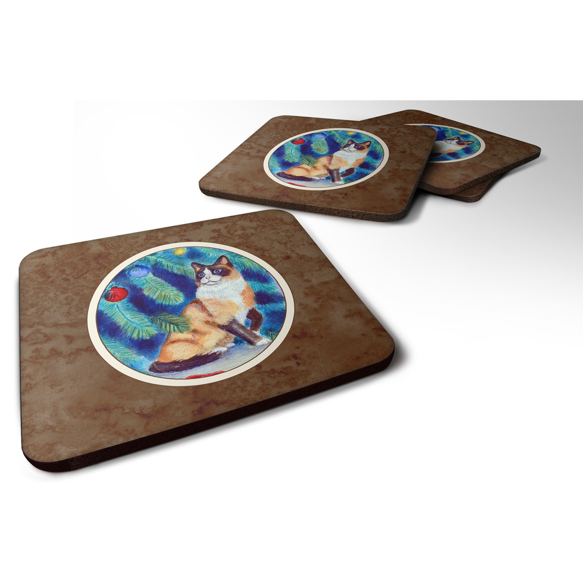 &quotCaroline's Treasures 7155FC Christmas Tree Cat Foam Coasters (Set of 4), 3.5"", Multicolor"
