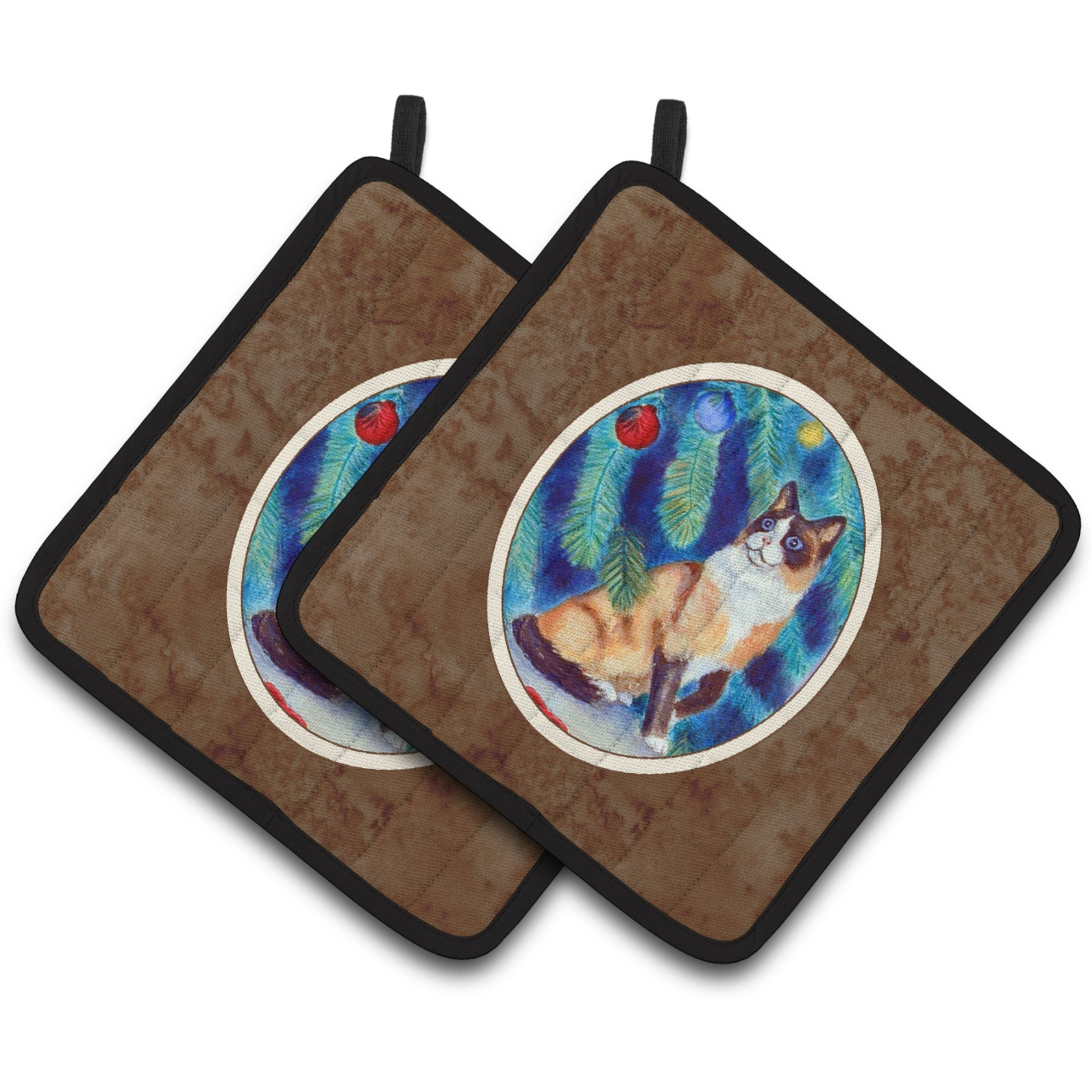 &quotCaroline's Treasures Christmas Tree Cat Pair of Pot Holders 7155PTHD, 7.5HX7.5W, Multicolor"