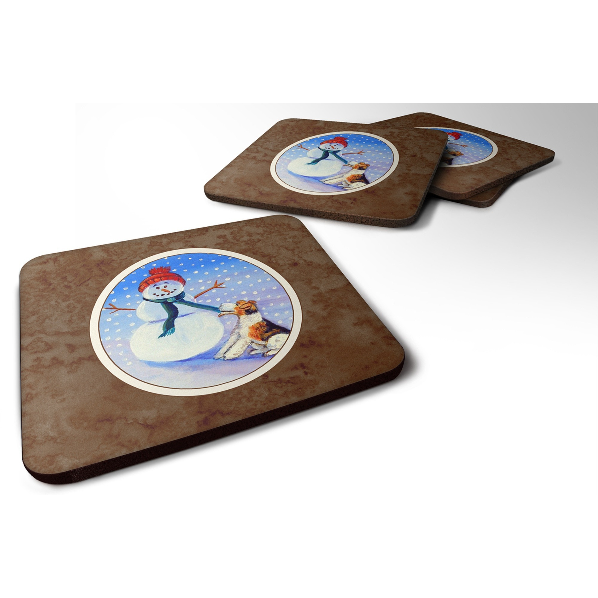 &quotCaroline's Treasures 7156FC Snowman With Fox Terrier Foam Coasters (Set of 4), 3.5"", Multicolor"