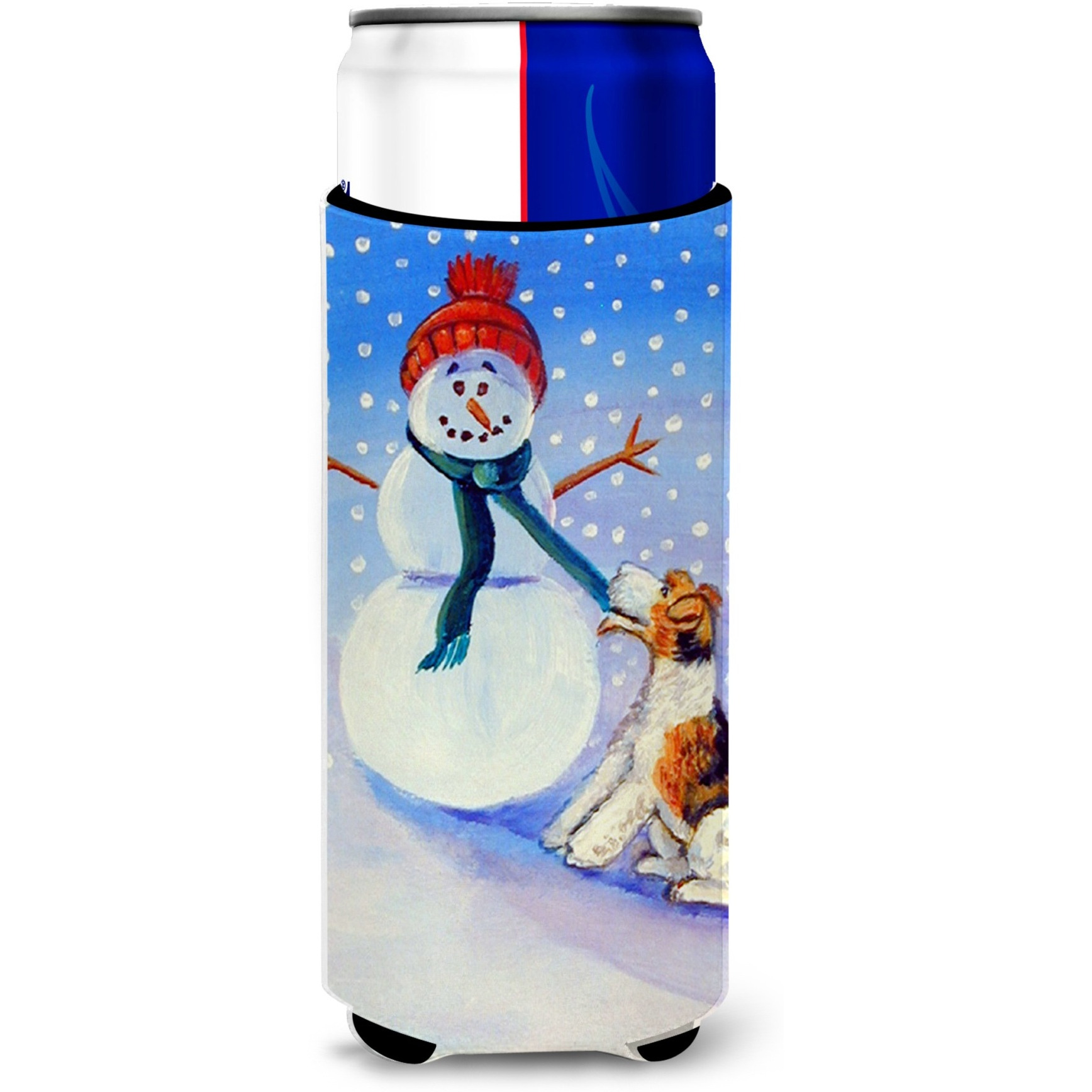 Snowman with  Fox Terrier Ultra Beverage Insulators for slim cans 7156MUK