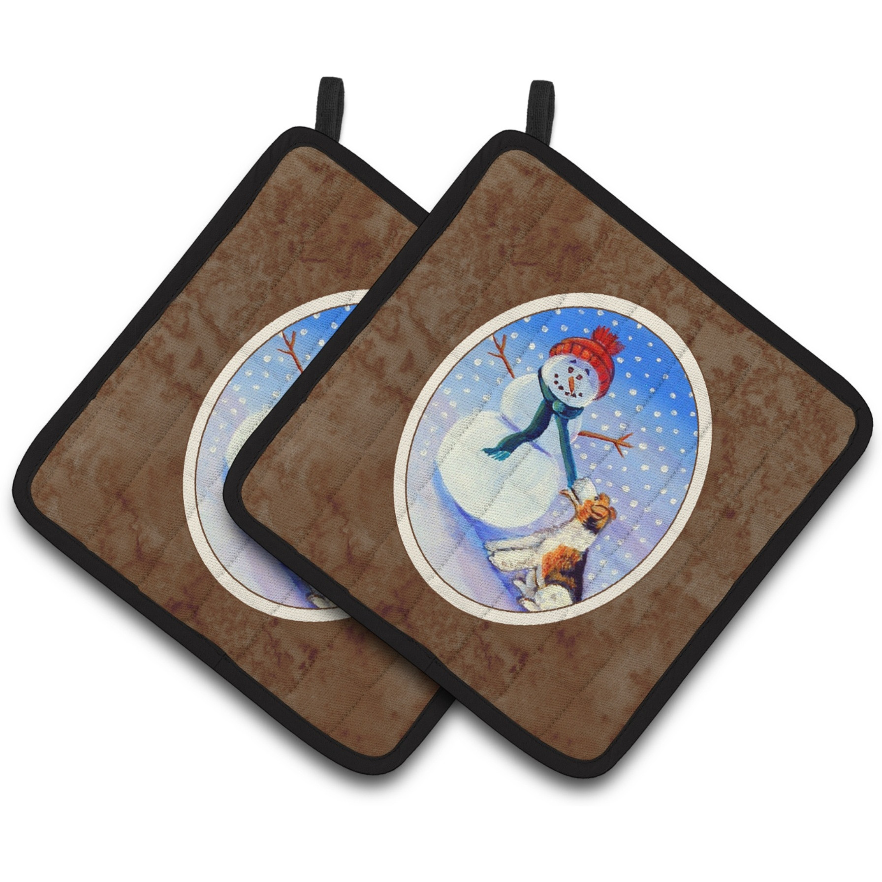 &quotCaroline's Treasures Snowman with Fox Terrier Pair of Pot Holders 7156PTHD, 7.5HX7.5W, Multicolor"