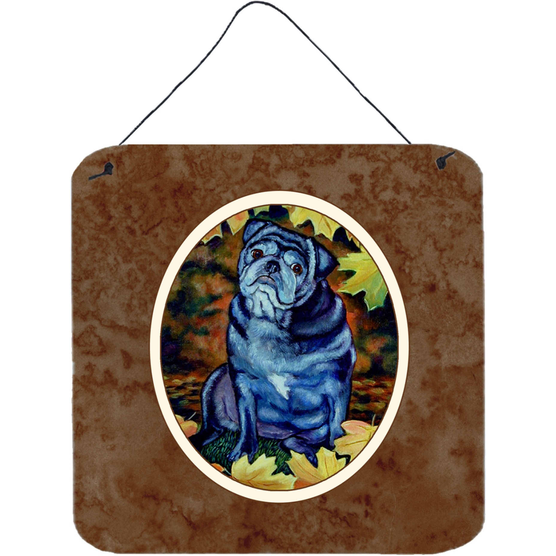 &quotCaroline's Treasures Old Black Pug in Fall Leaves Wall or Door Hanging Prints 7159DS66, 6HX6W, Multicolor"