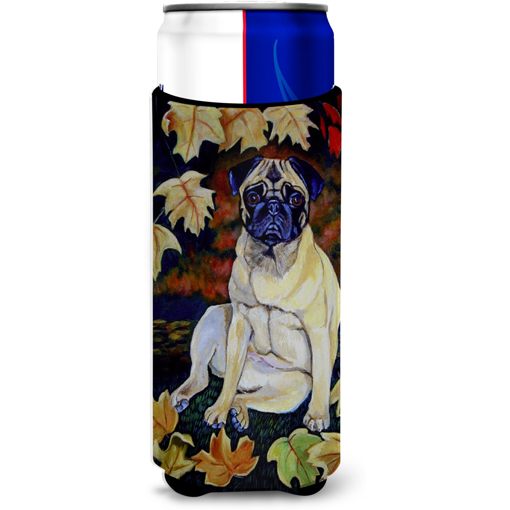 Fawn Pug in Fall Leaves Ultra Beverage Insulators for slim cans 7160MUK