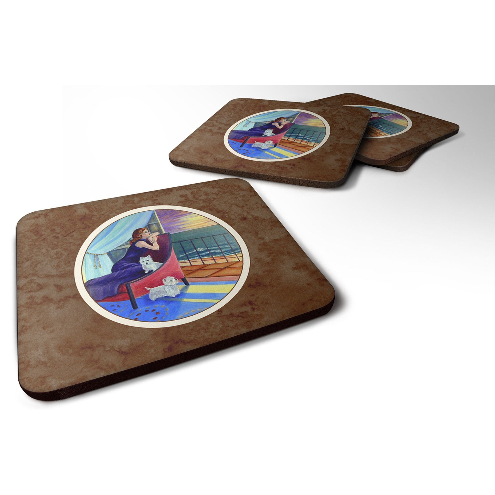 &quotCaroline's Treasures 7167FC Lady With Her Westie Foam Coasters (Set of 4), 3.5"", Multicolor"