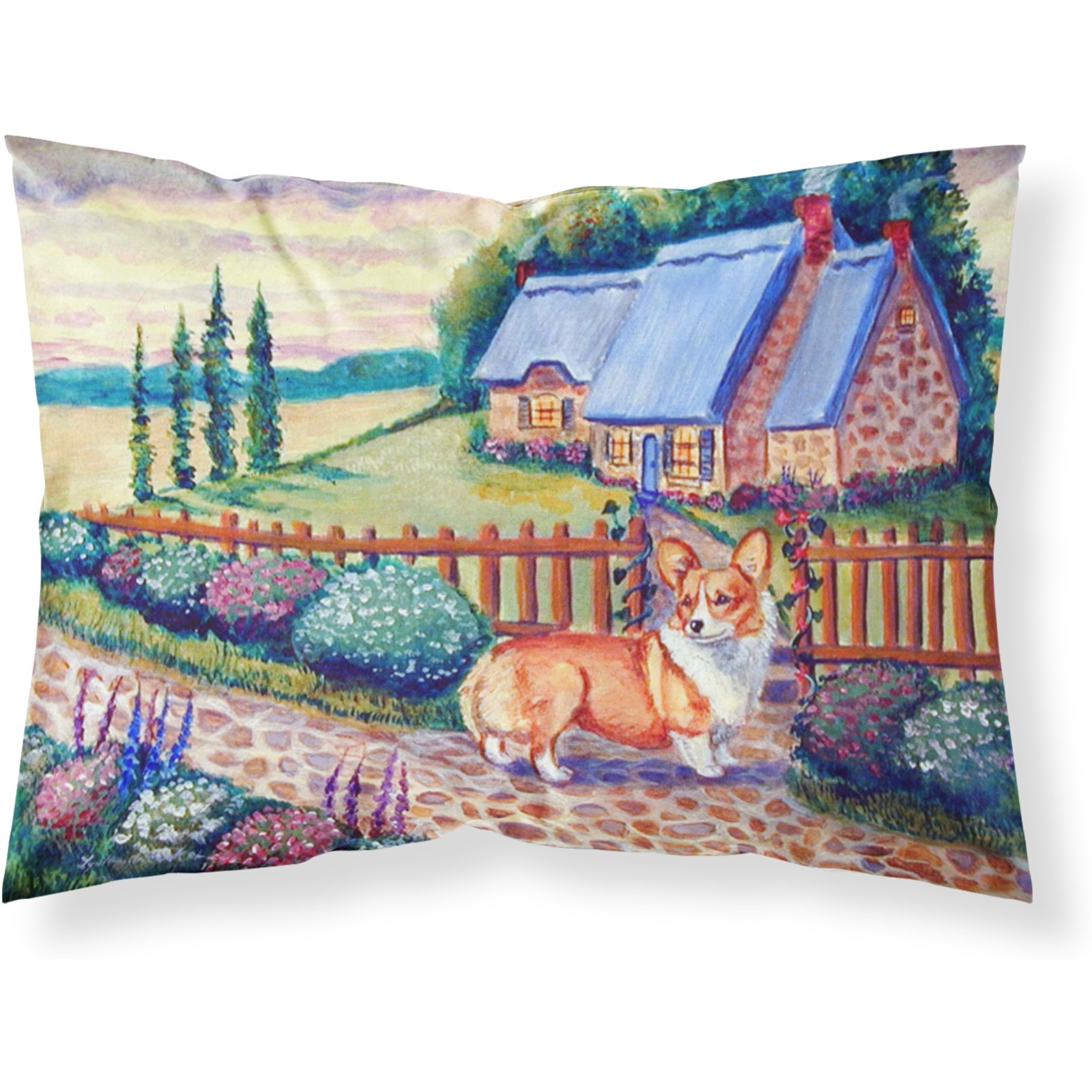 &quotCaroline's Treasures 7168PILLOWCASE Pembroke Corgi at The Cottage Moisture Wicking Fabric, Polyester Envelop closure type Pillow case, Standard (20 x 30 inches), Multicolor"