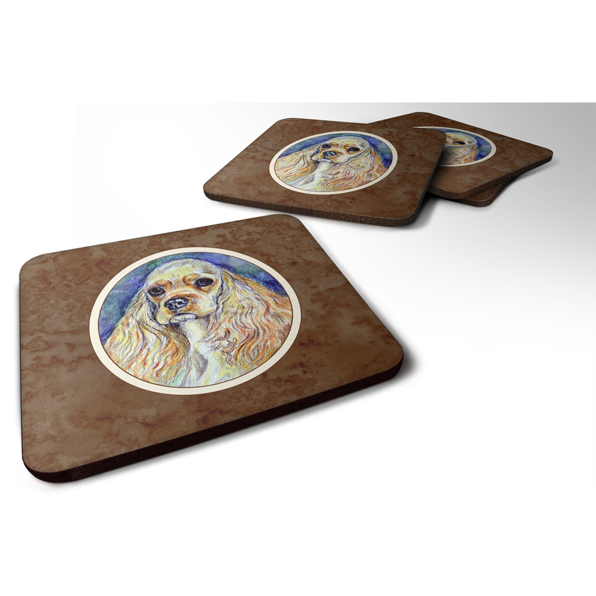 &quotCaroline's Treasures 7178FC Buff Cocker Spaniel Foam Coasters (Set of 4), 3.5"", Multicolor"