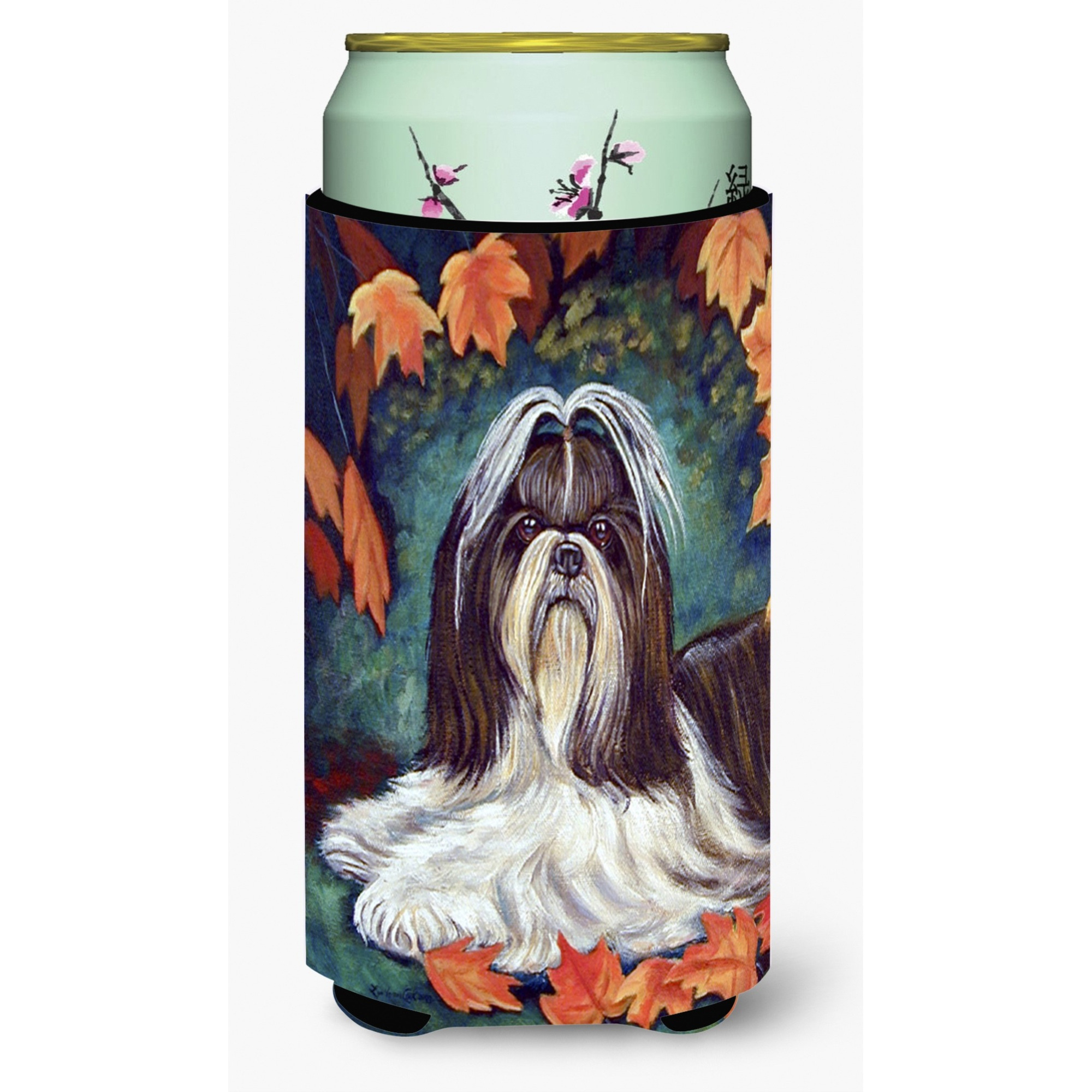 Autumn Leaves Shih Tzu  Tall Boy Beverage Insulator Beverage Insulator Hugger