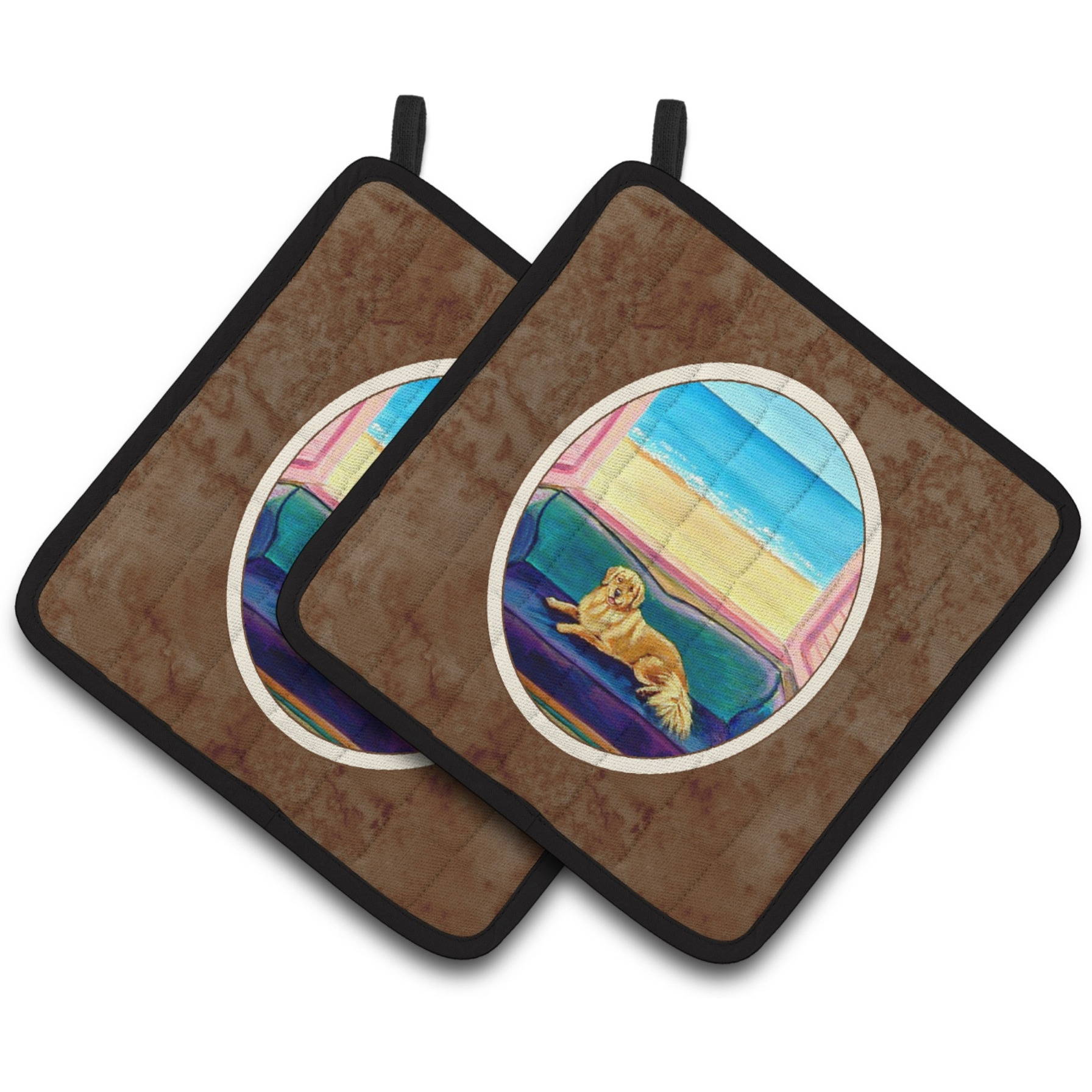 &quotCaroline's Treasures Golden Retriever Couch Sitting Pair of Pot Holders 7188PTHD, 7.5HX7.5W, Multicolor"