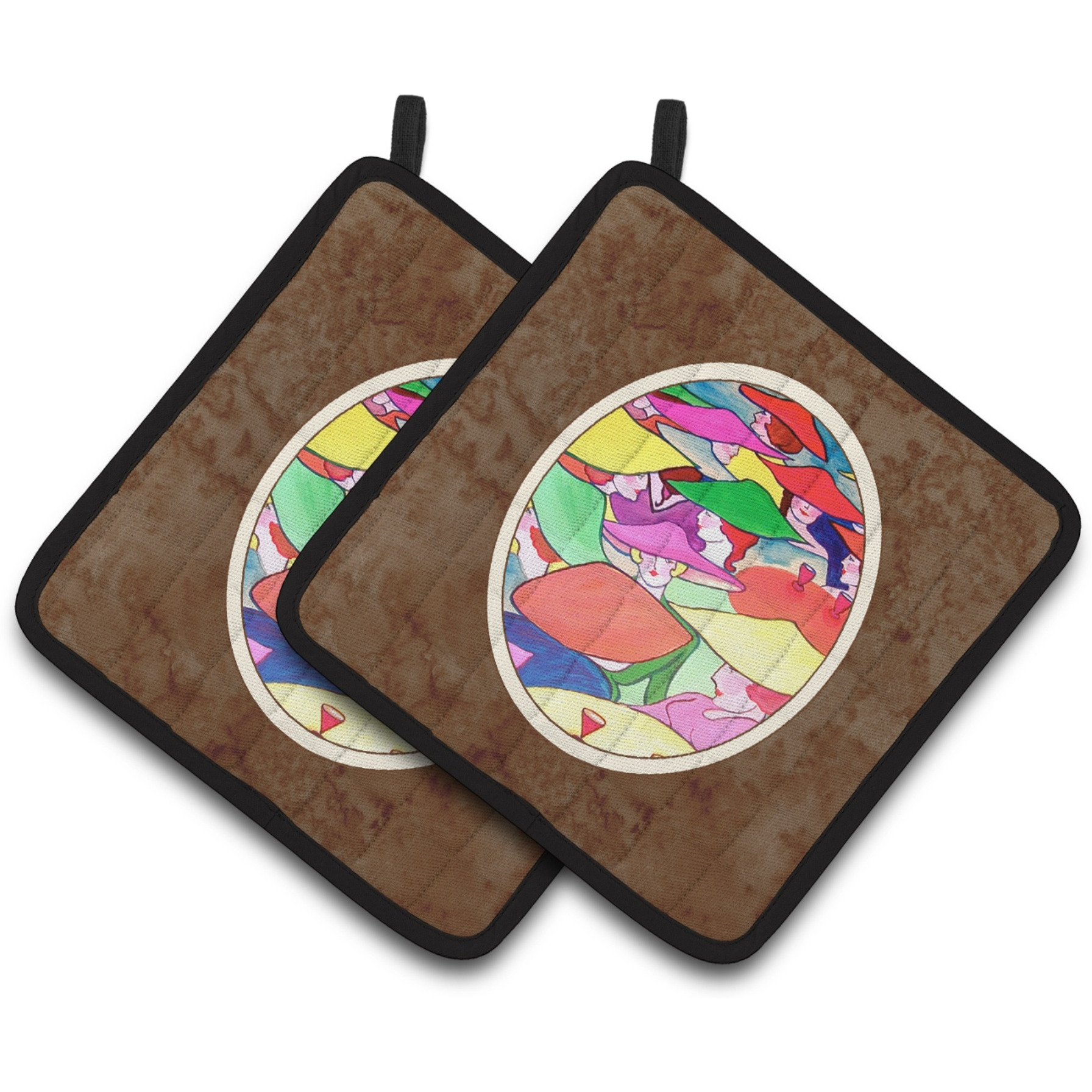&quotCaroline's Treasures Women In Hats Pair of Pot Holders 7194PTHD, 7.5HX7.5W, Multicolor"