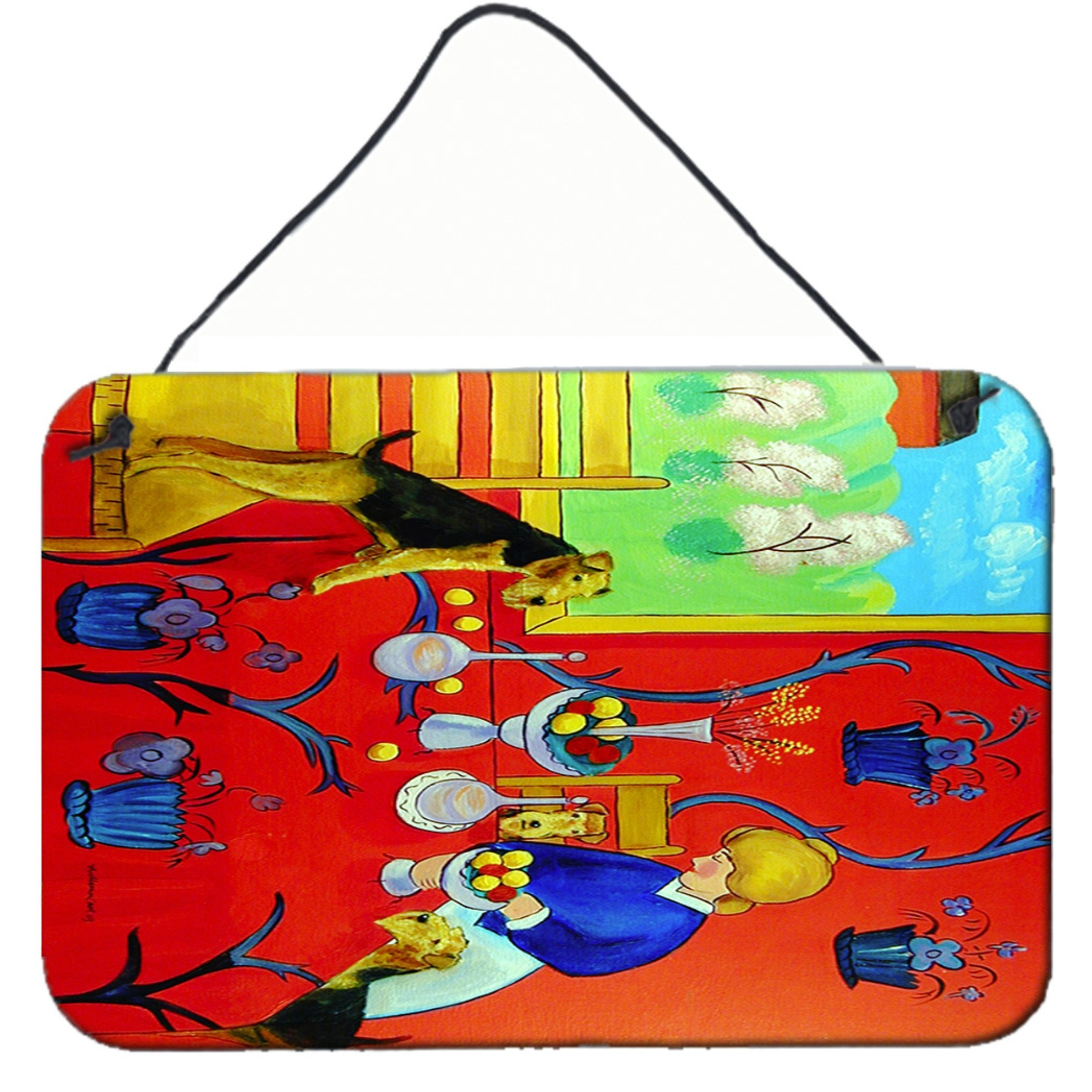 &quotCaroline's Treasures Airedale Terrier with Lady in the Kitchen Wall or Door Hanging Prints, 8 x 12"""