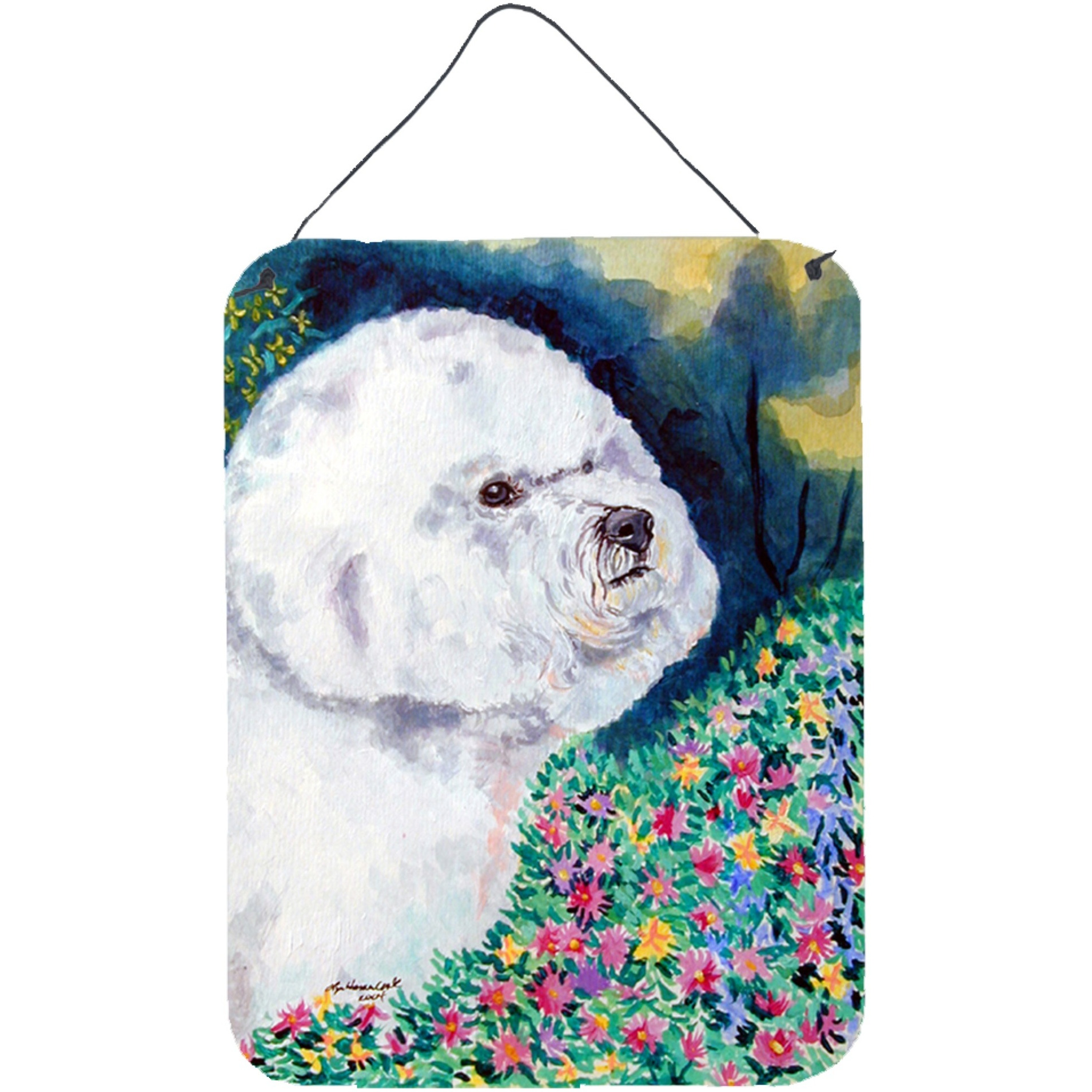 &quotCaroline's Treasures Bichon Frise in the Flowers Aluminium Metal Wall or Door Hanging Prints, 16"" x 12"", Multicolor"
