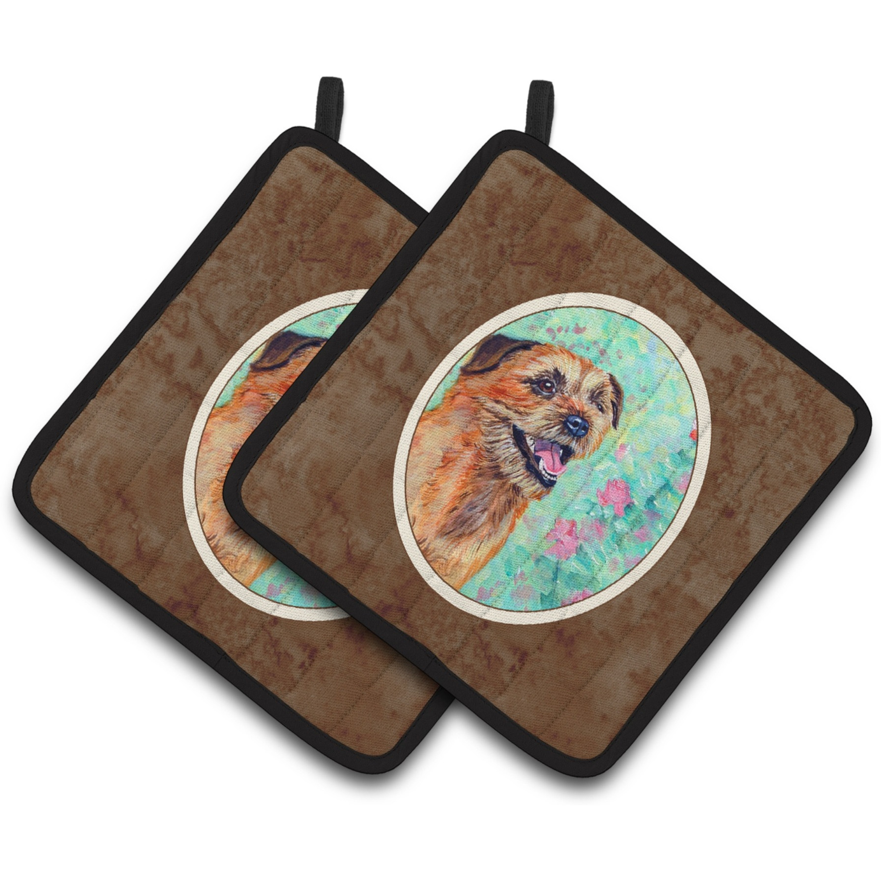 &quotCaroline's Treasures Border Terrier Pair of Pot Holders 7228PTHD, 7.5HX7.5W, Multicolor"