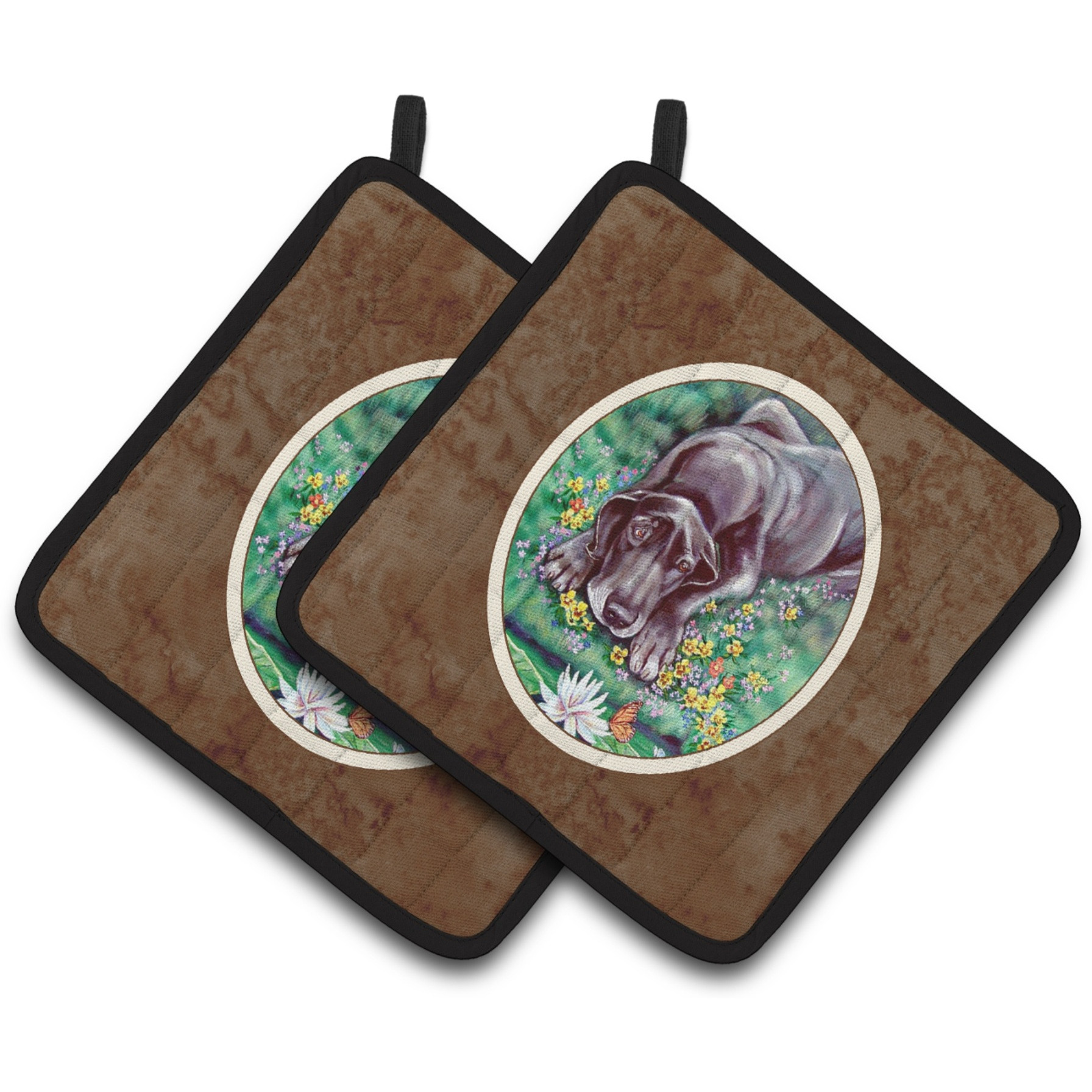 &quotCaroline's Treasures Blue Great Dane Pair of Pot Holders 7235PTHD, 7.5HX7.5W, Multicolor"