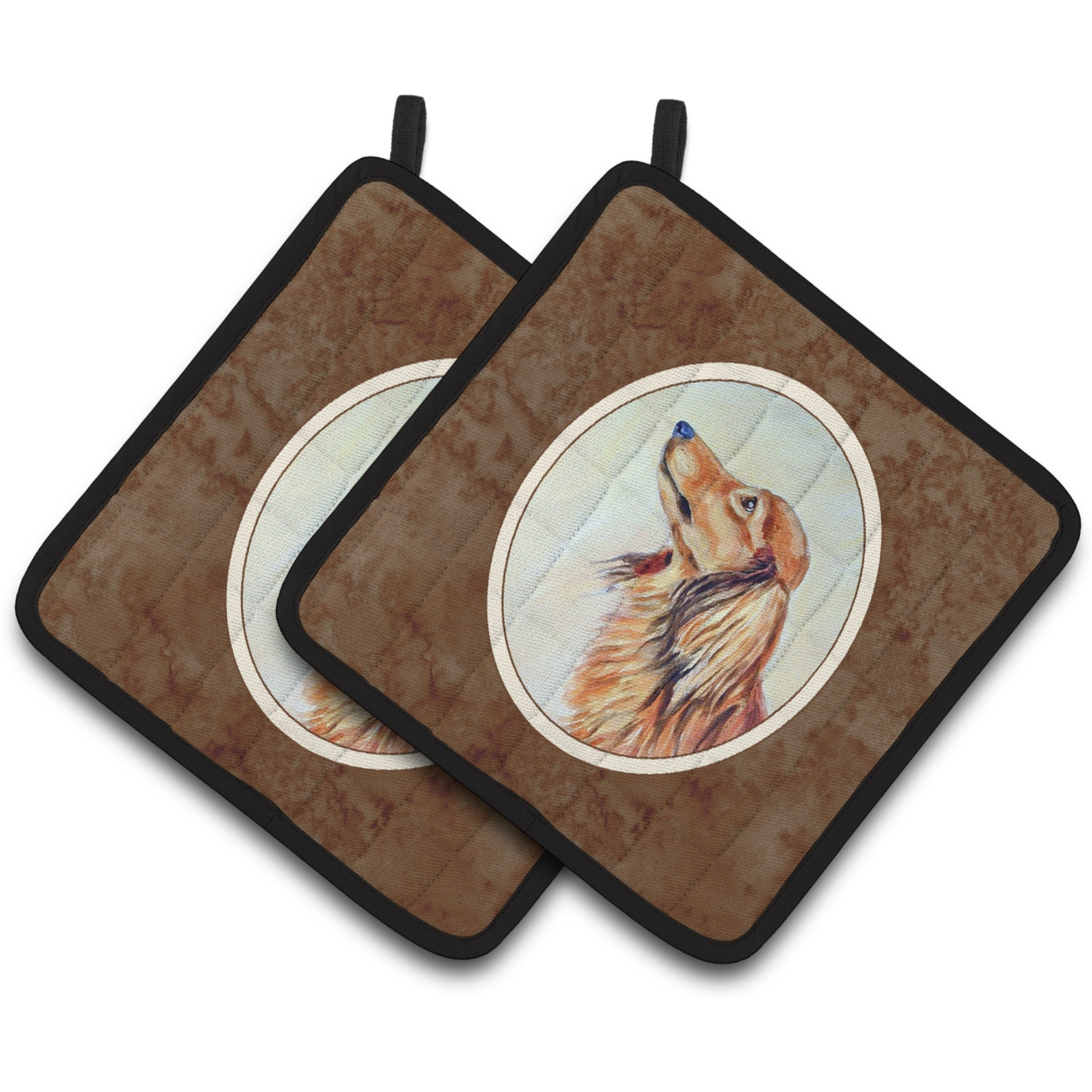&quotCaroline's Treasures Long Haired Red Dachshund Pair of Pot Holders 7240PTHD, 7.5HX7.5W, Multicolor"