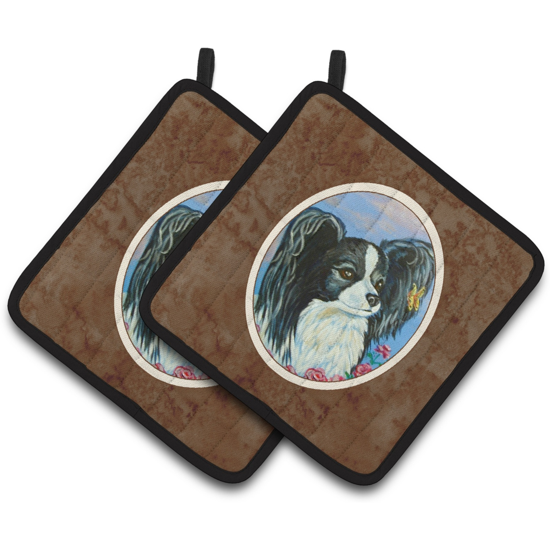 &quotCaroline's Treasures black & White Papillon Pair of Pot Holders 7247PTHD, 7.5HX7.5W, Multicolor"