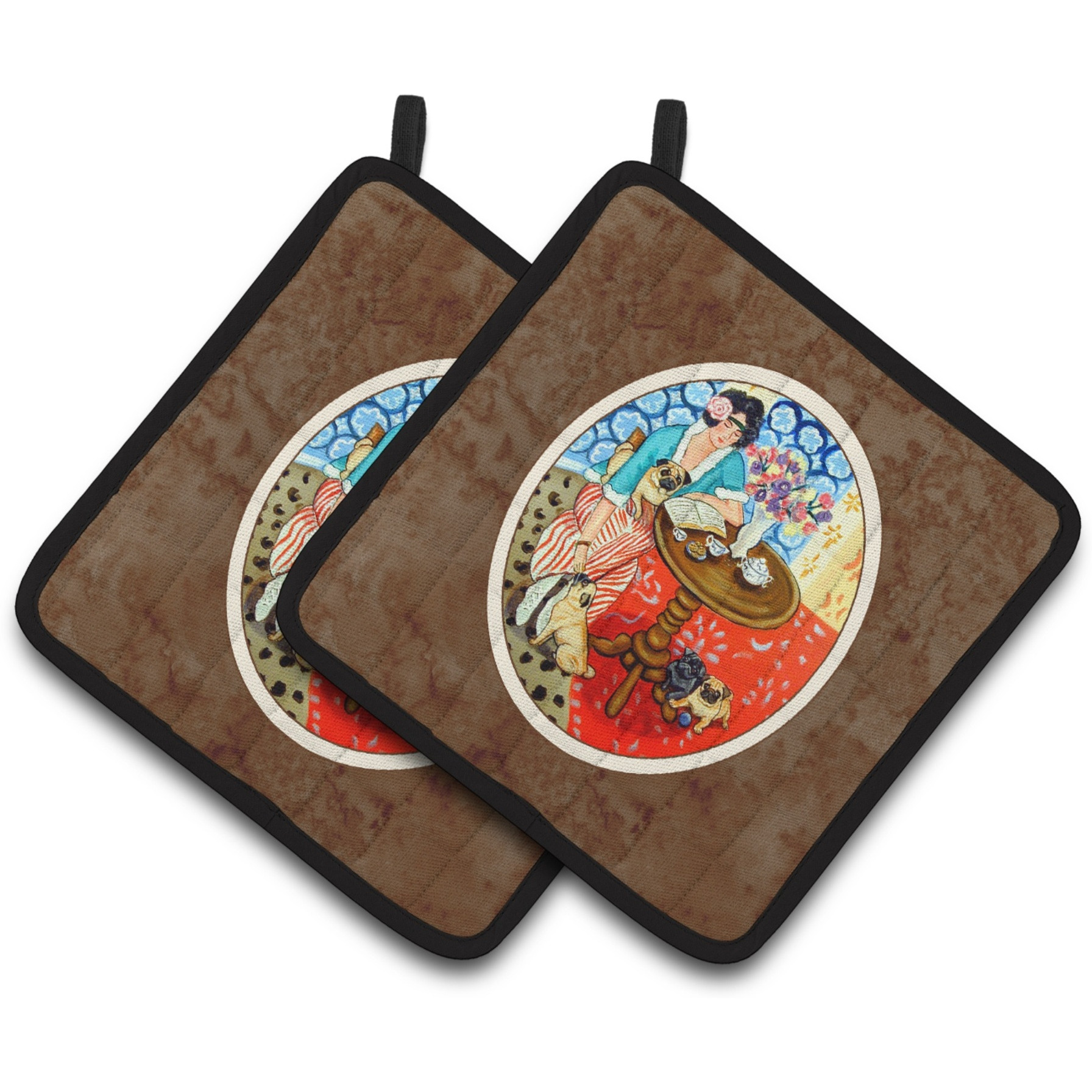 &quotCaroline's Treasures Lady with Her Pug Pair of Pot Holders 7259PTHD, 7.5HX7.5W, Multicolor"