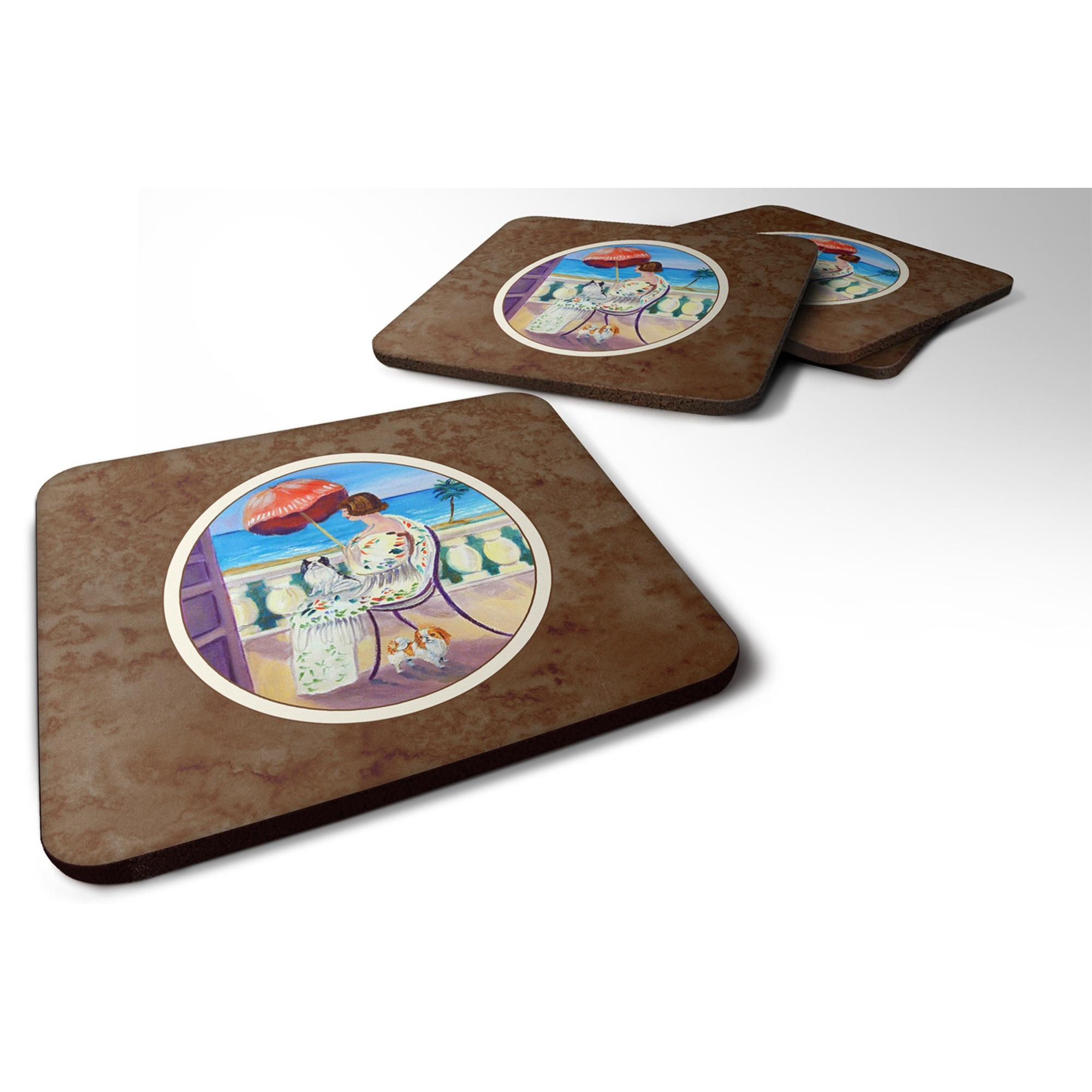 &quotCaroline's Treasures 7260FC Lady With Her Japanese Chin Foam Coasters (Set of 4), 3.5"", Multicolor"