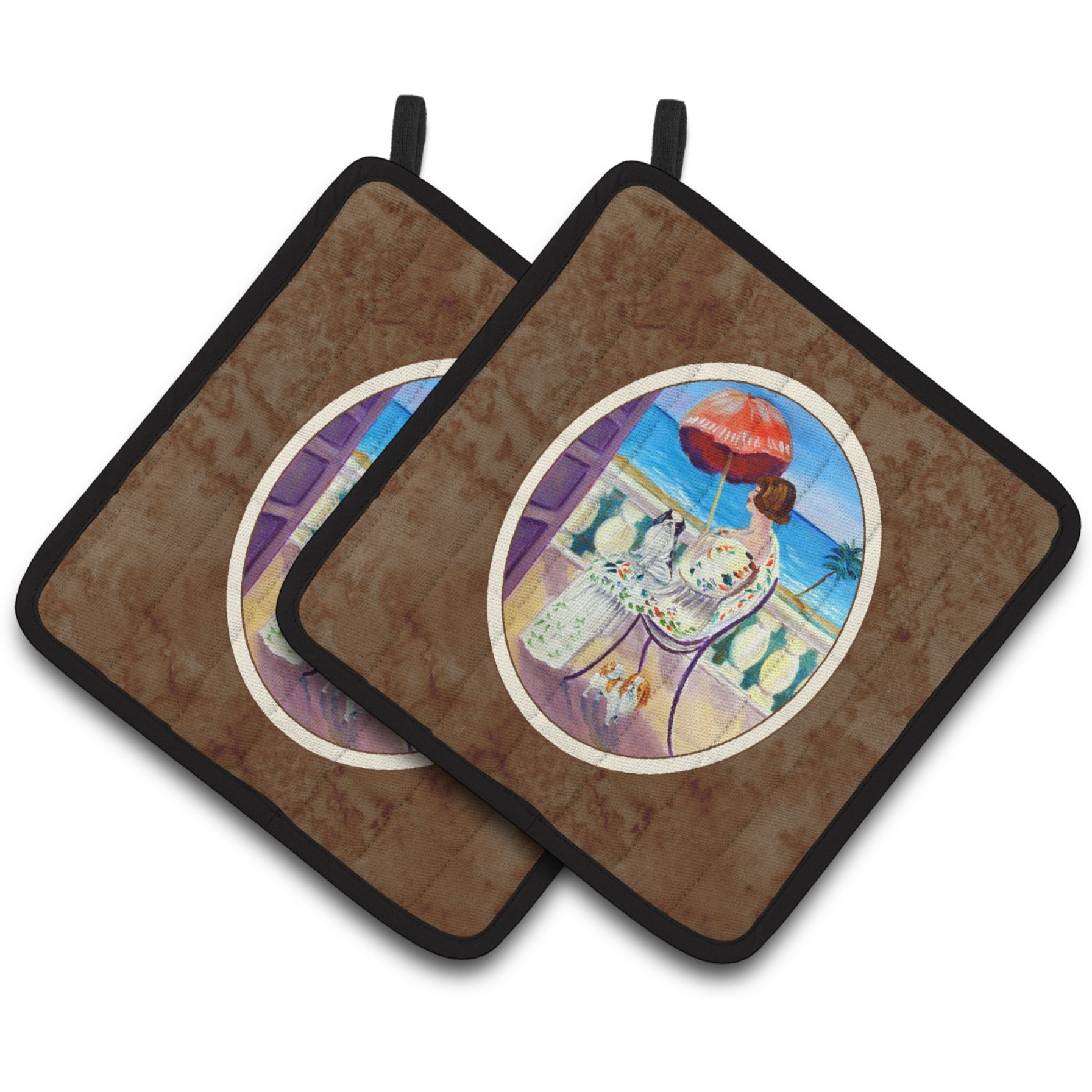 &quotCaroline's Treasures Lady with Her Japanese Chin Pair of Pot Holders 7260PTHD, 7.5HX7.5W, Multicolor"
