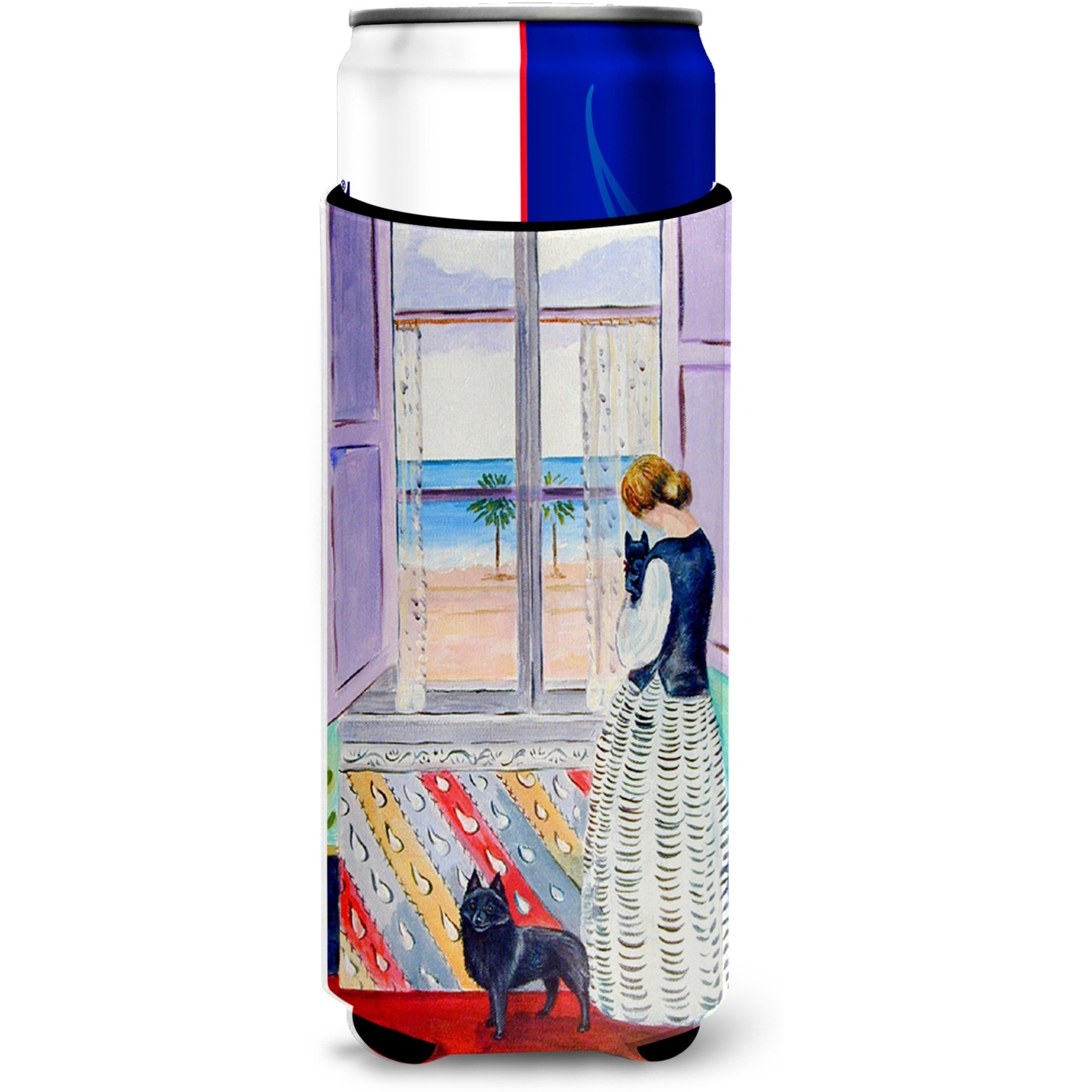 Lady with her Schipperke Ultra Beverage Insulators for slim cans 7268MUK
