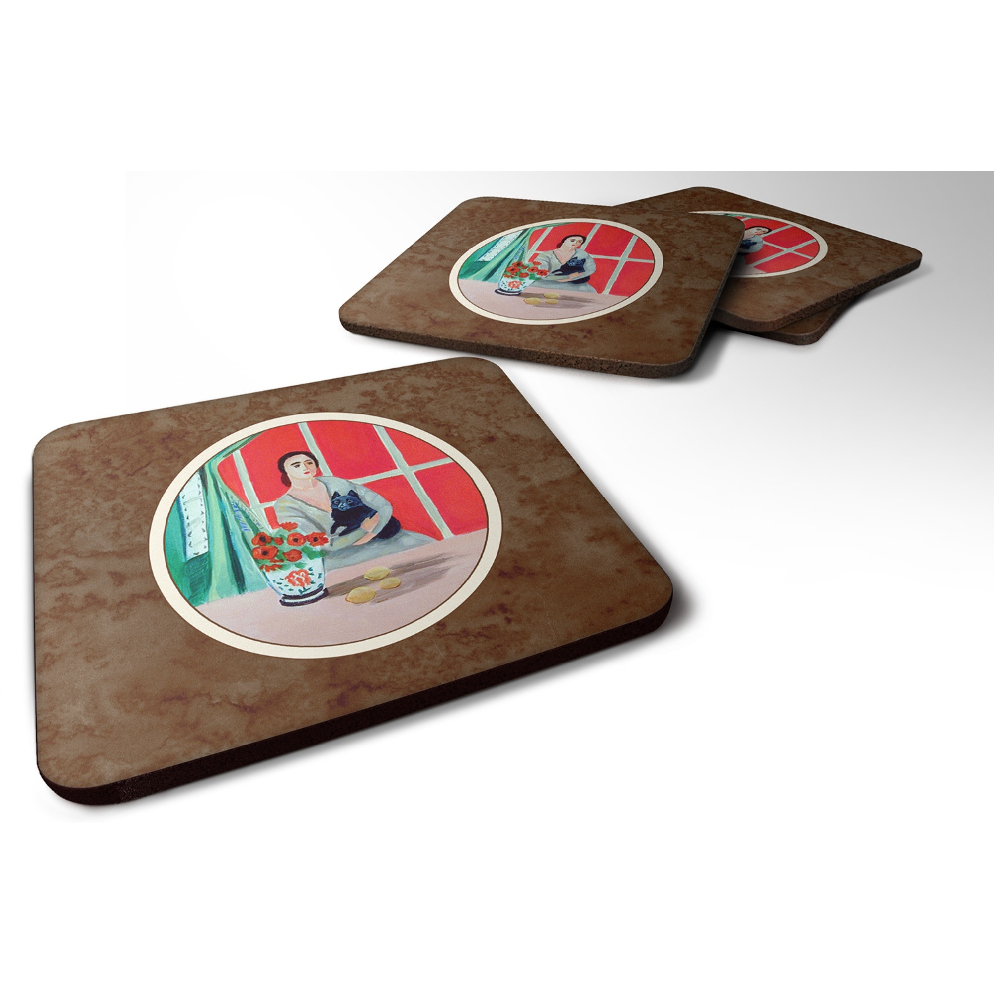 &quotCaroline's Treasures 7269FC Lady With Her Schipperke Foam Coasters (Set of 4), 3.5"", Multicolor"