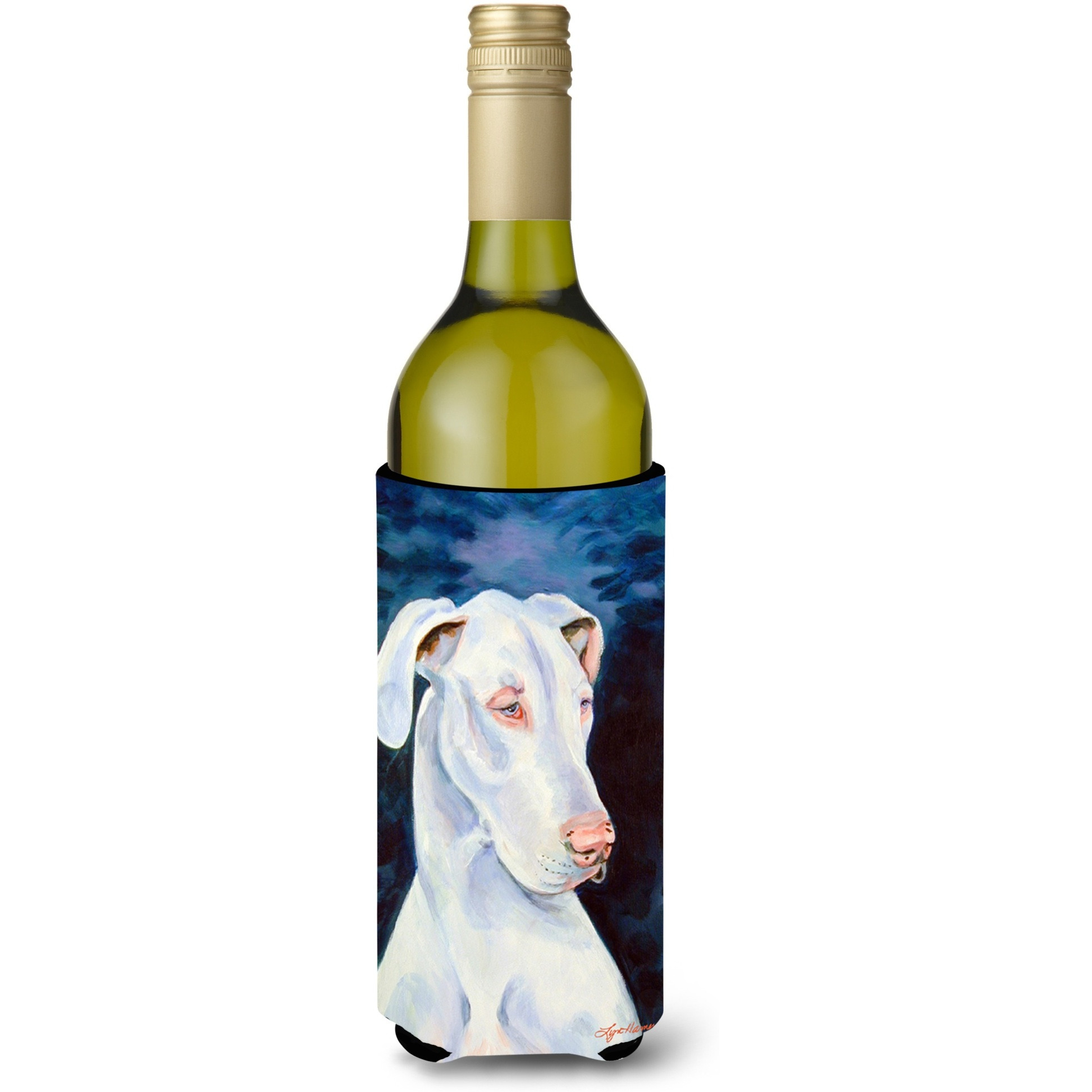 White Great Dane Wine Bottle Beverage Insulator Beverage Insulator Hugger