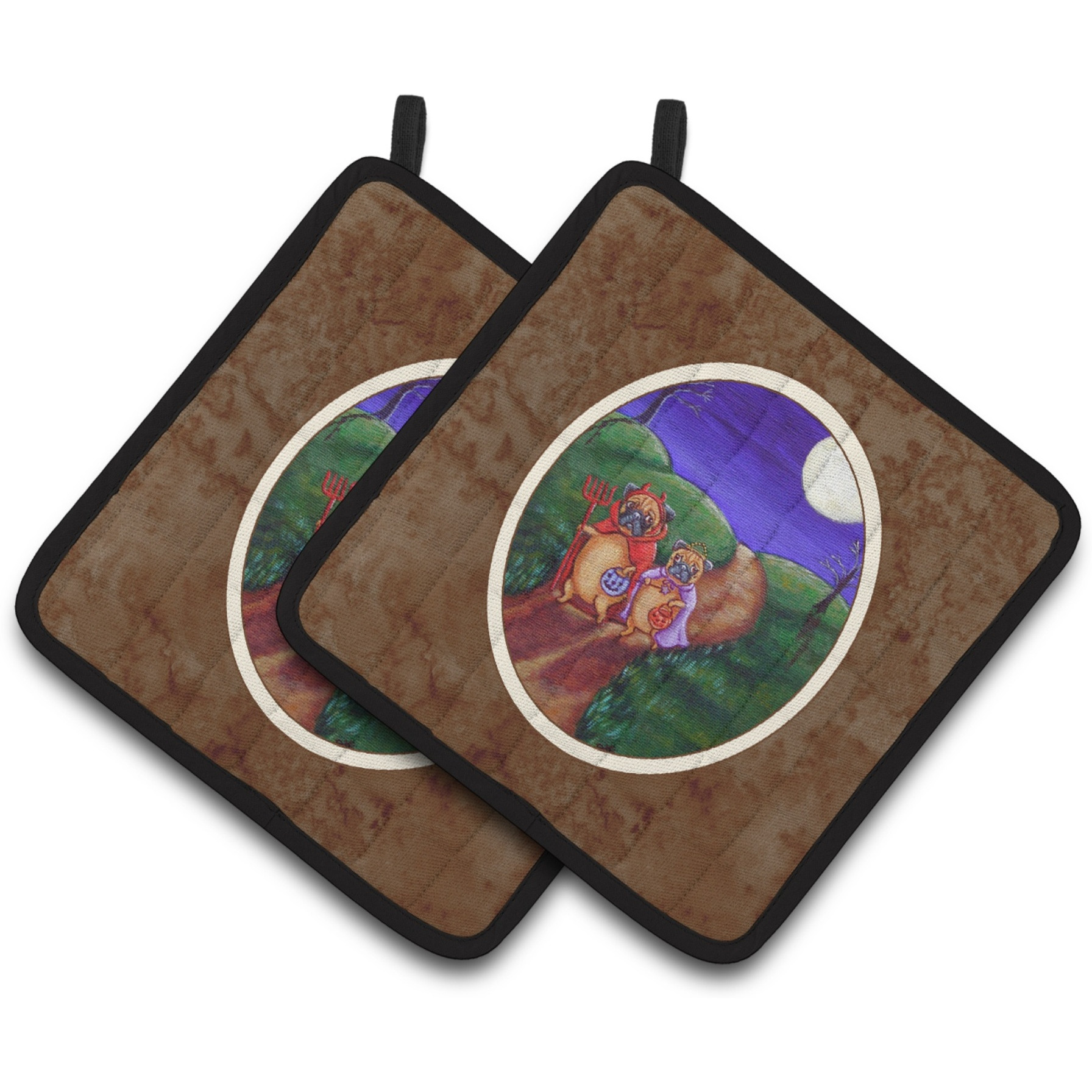 &quotCaroline's Treasures Trick or Treat Halloween Pug Pair of Pot Holders 7281PTHD, 7.5HX7.5W, Multicolor"