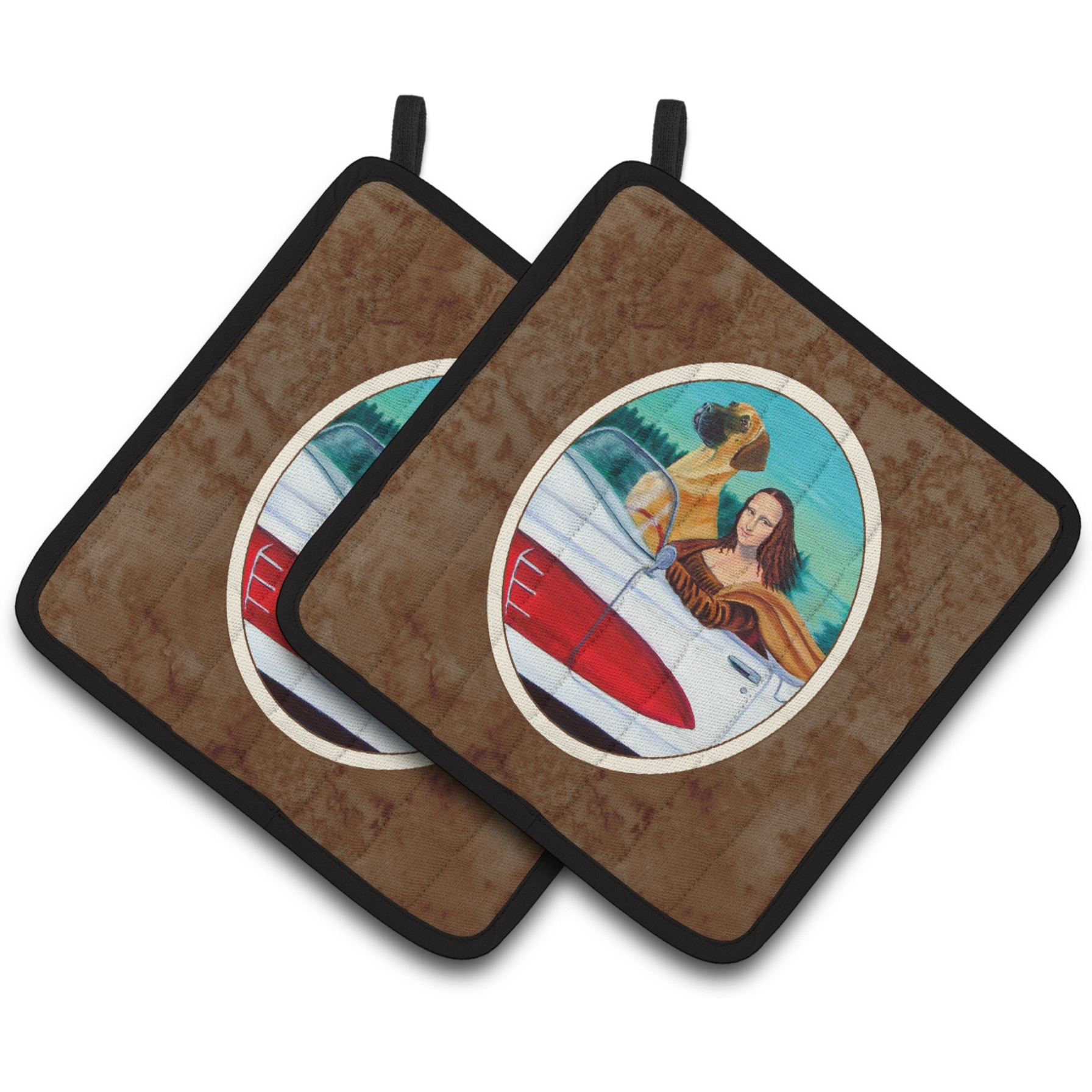 &quotCaroline's Treasures Great Dane with Mona Lisa Pair of Pot Holders 7282PTHD, 7.5HX7.5W, Multicolor"
