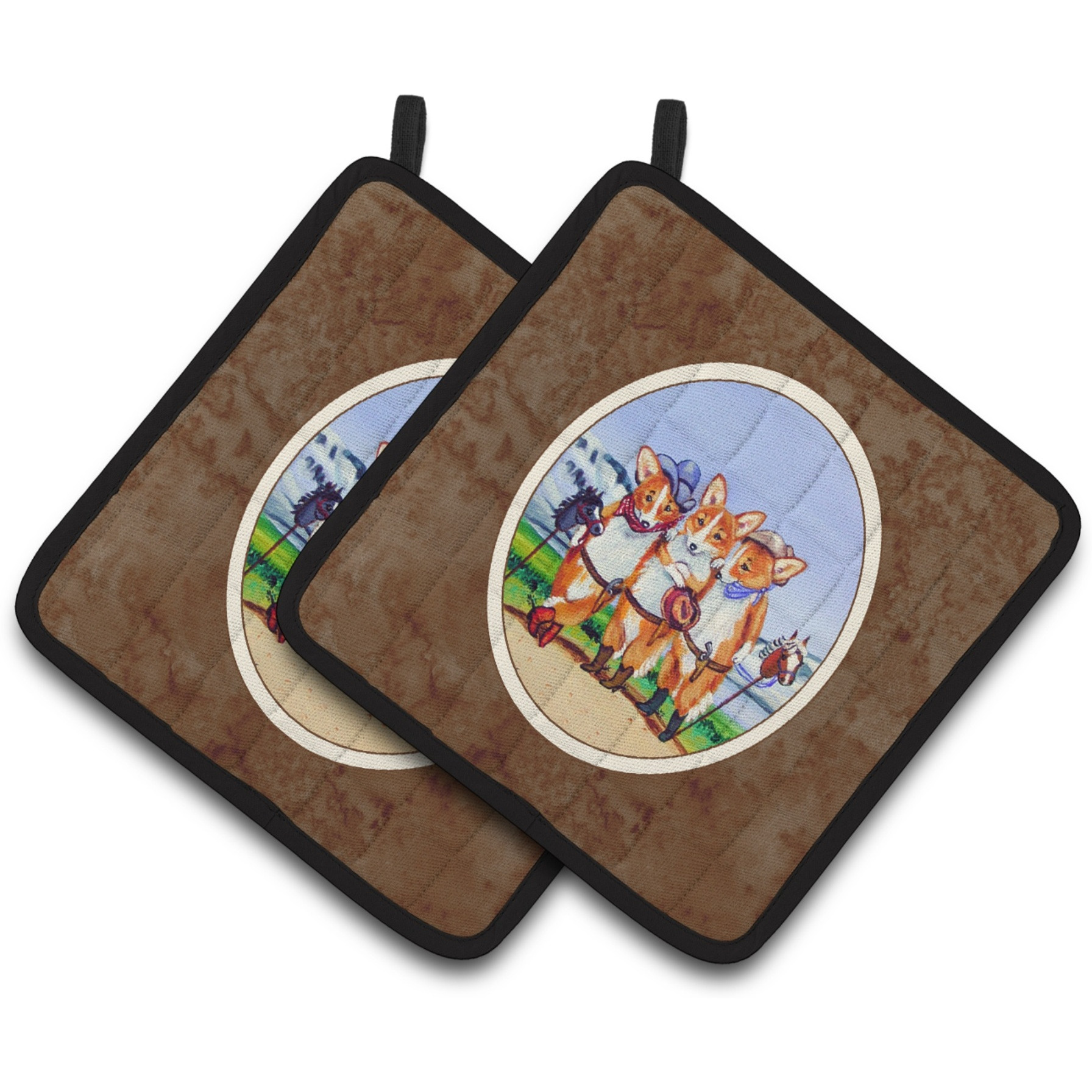 &quotCaroline's Treasures Cowboy Corgi Pair of Pot Holders 7283PTHD, 7.5HX7.5W, Multicolor"