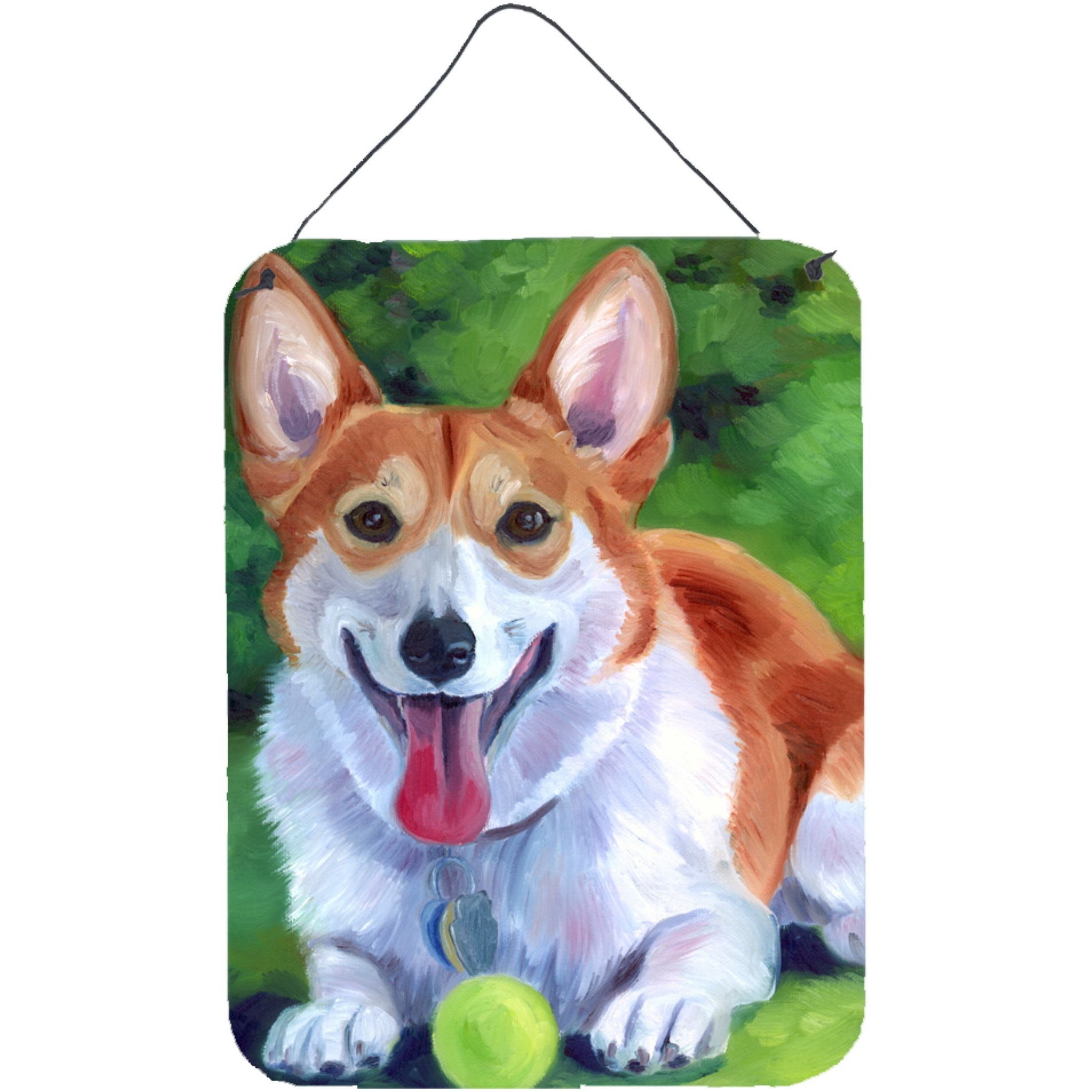 &quotCaroline's Treasures 7296DS1216 Corgi with Green Ball Wall or Door Hanging Prints, 16 x 12"", Multicolor"