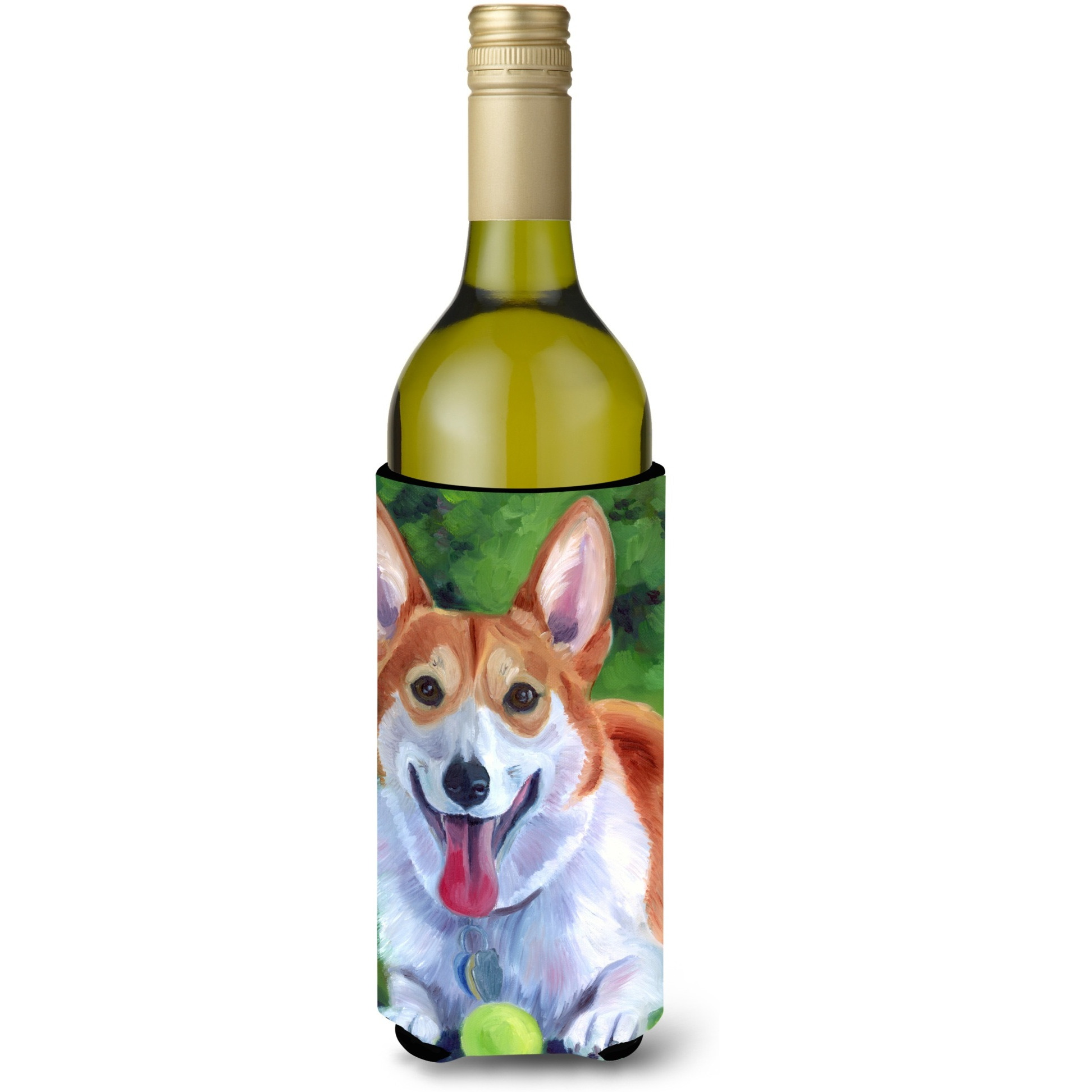 Corgi with green ball Wine Bottle Beverage Insulator Hugger 7296LITERK
