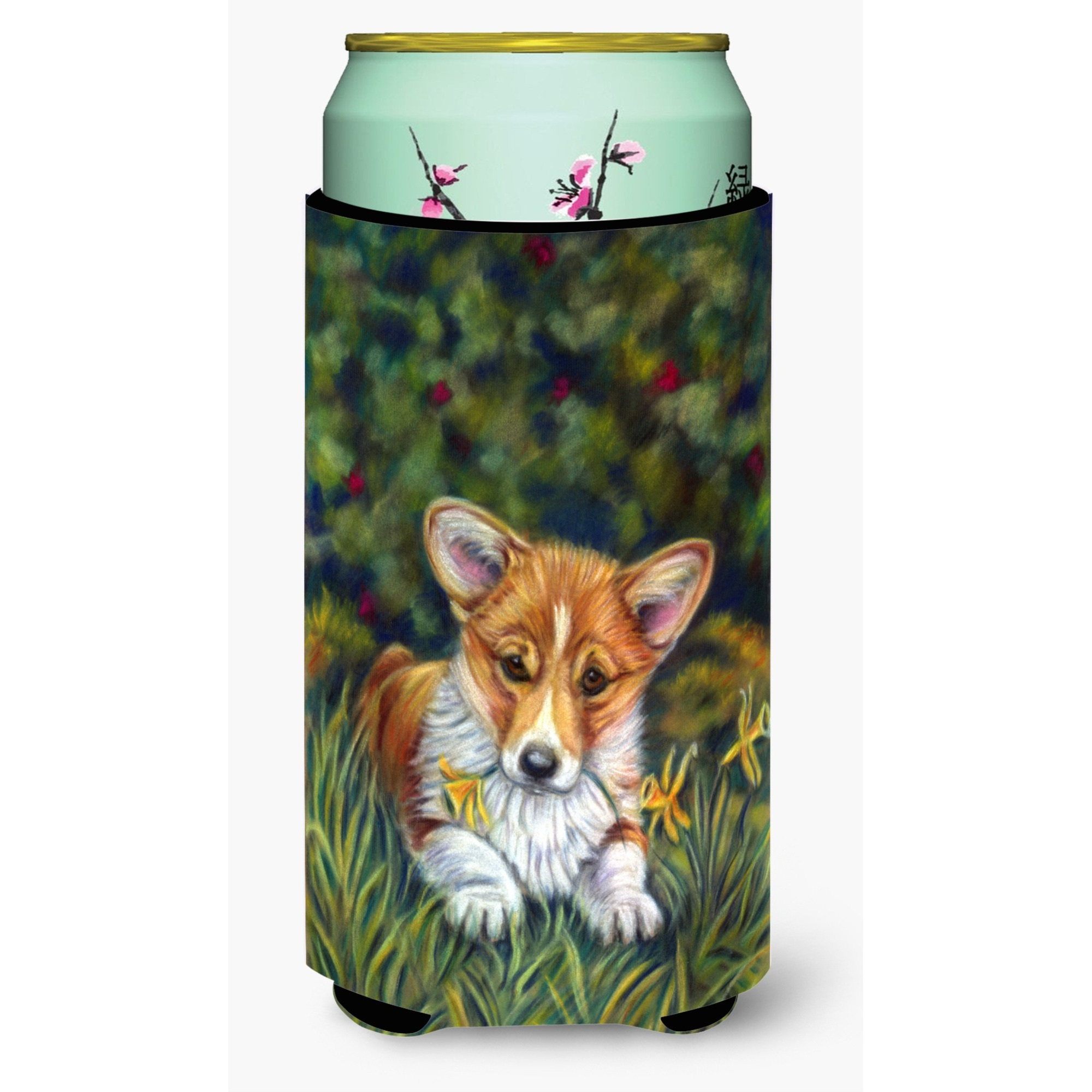 Corgi Pup and Daffodils Tall Boy Beverage Insulator Hugger 7300TBC