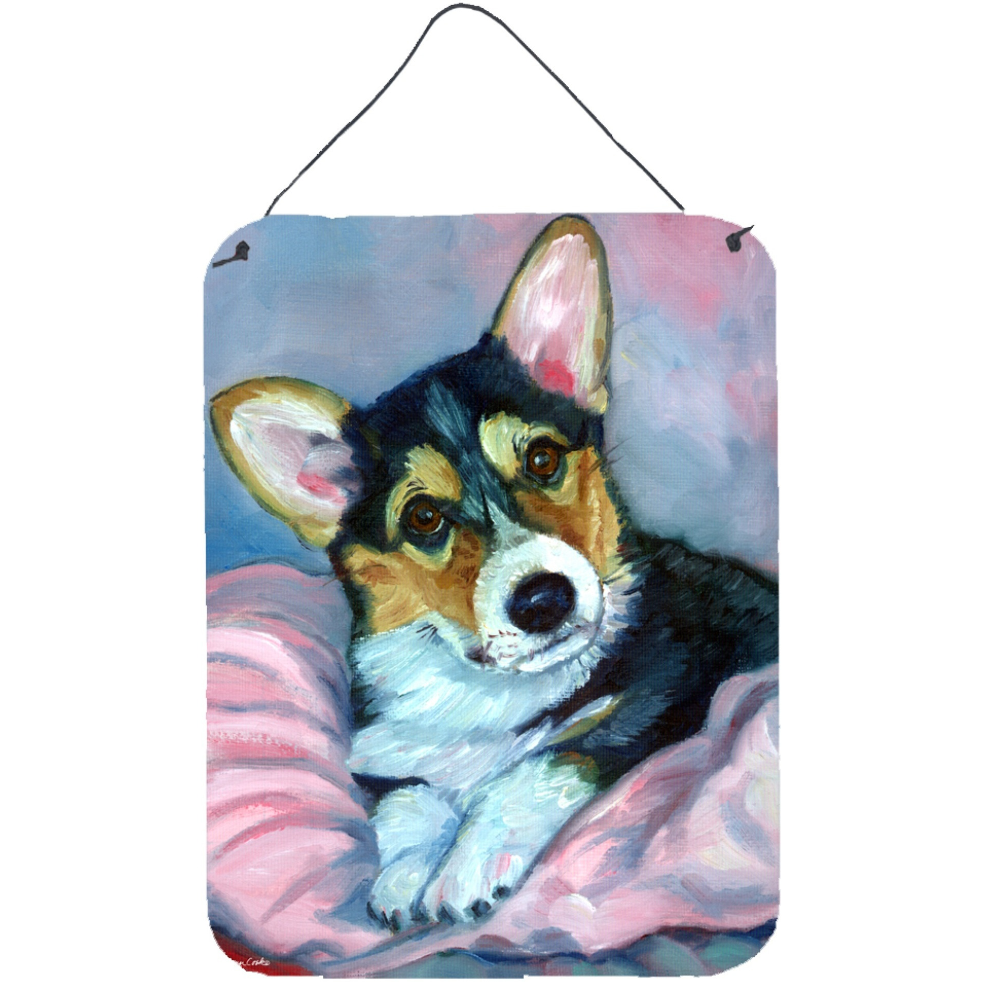 &quotCaroline's Treasures 7301DS1216 Corgi Puppy with Pink Blanket Wall or Door Hanging Prints, 16 x 12"", Multicolor"