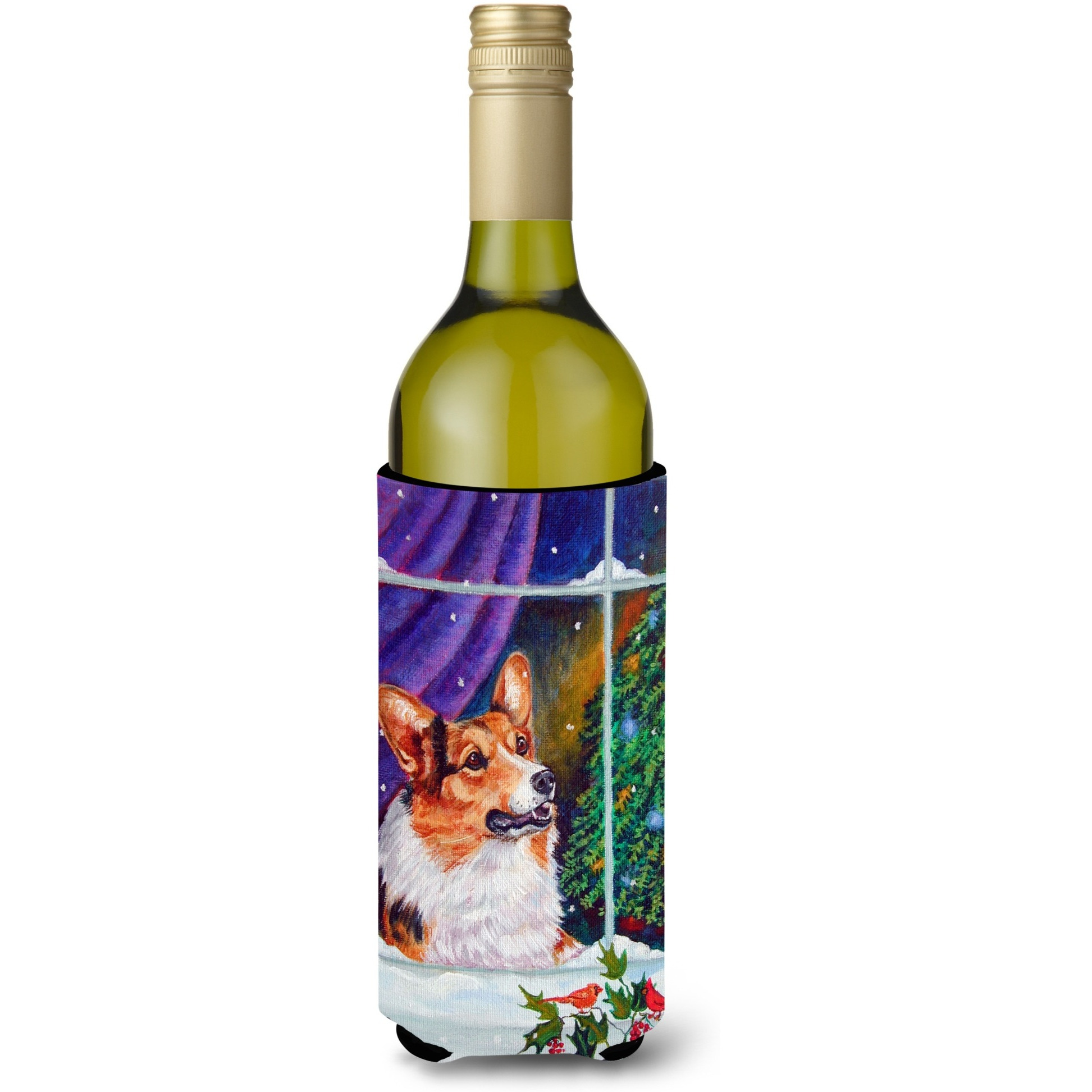 Corgi Christmas Window Wine Bottle Beverage Insulator Hugger 7305LITERK