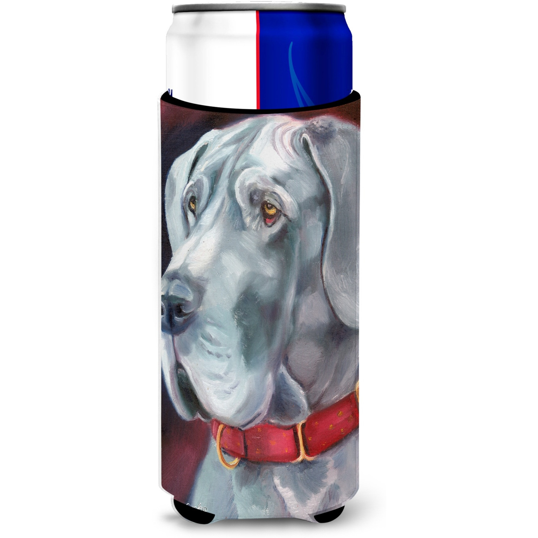 Great Dane Natural Ears Red Collar Ultra Beverage Insulators for slim cans 7309MUK