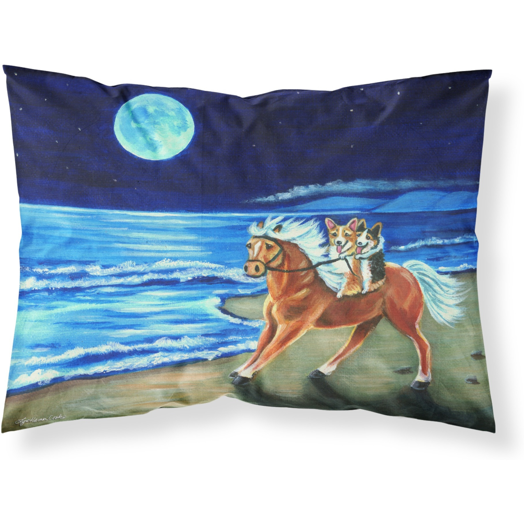 &quotCaroline's Treasures 7318PILLOWCASE Corgi Beach Ride On Horse Fabric Standard Pillowcase, Large, Multicolor"